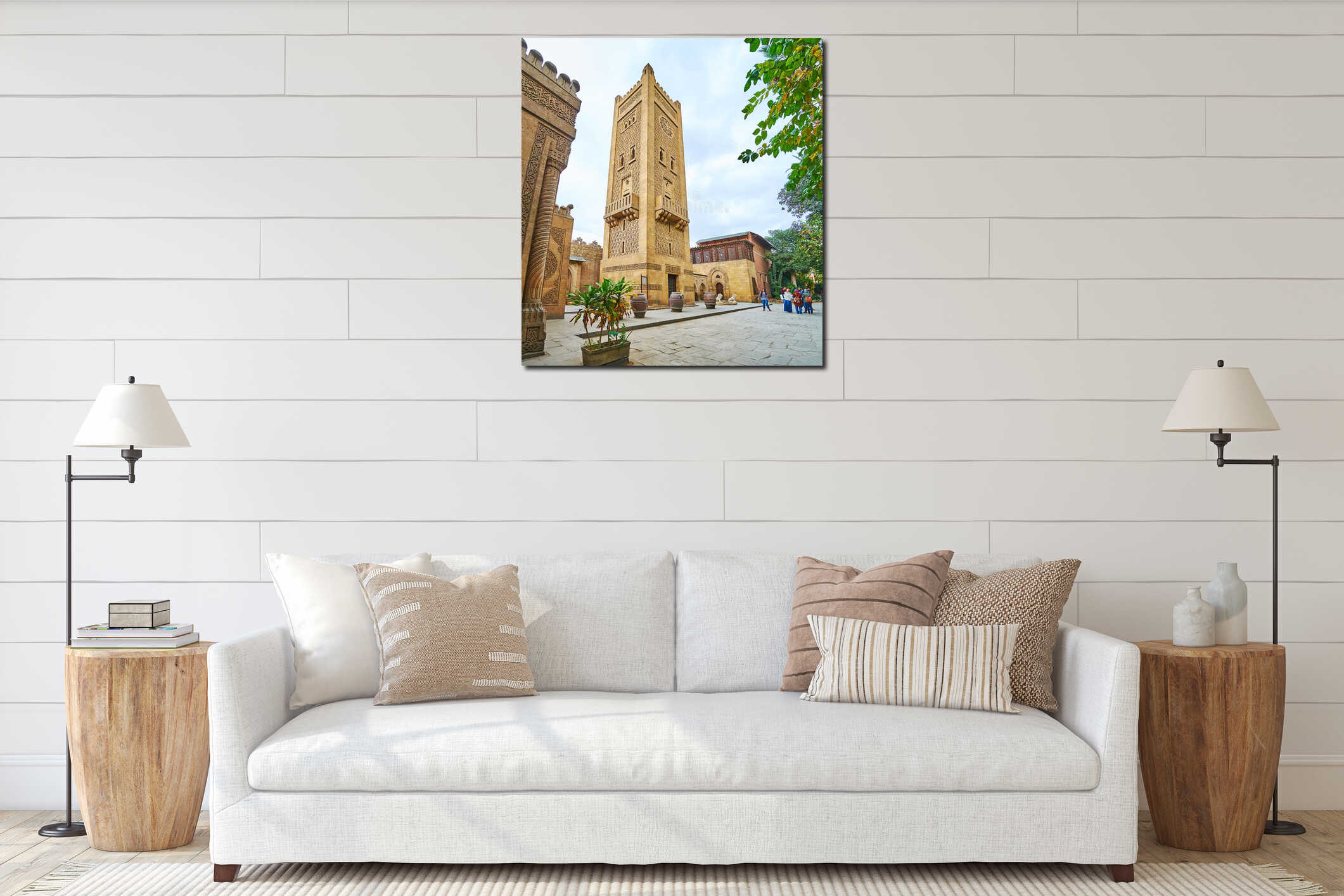 Moroccan minaret of Manial Palace mosque, Cairo, Egypt interior mockup