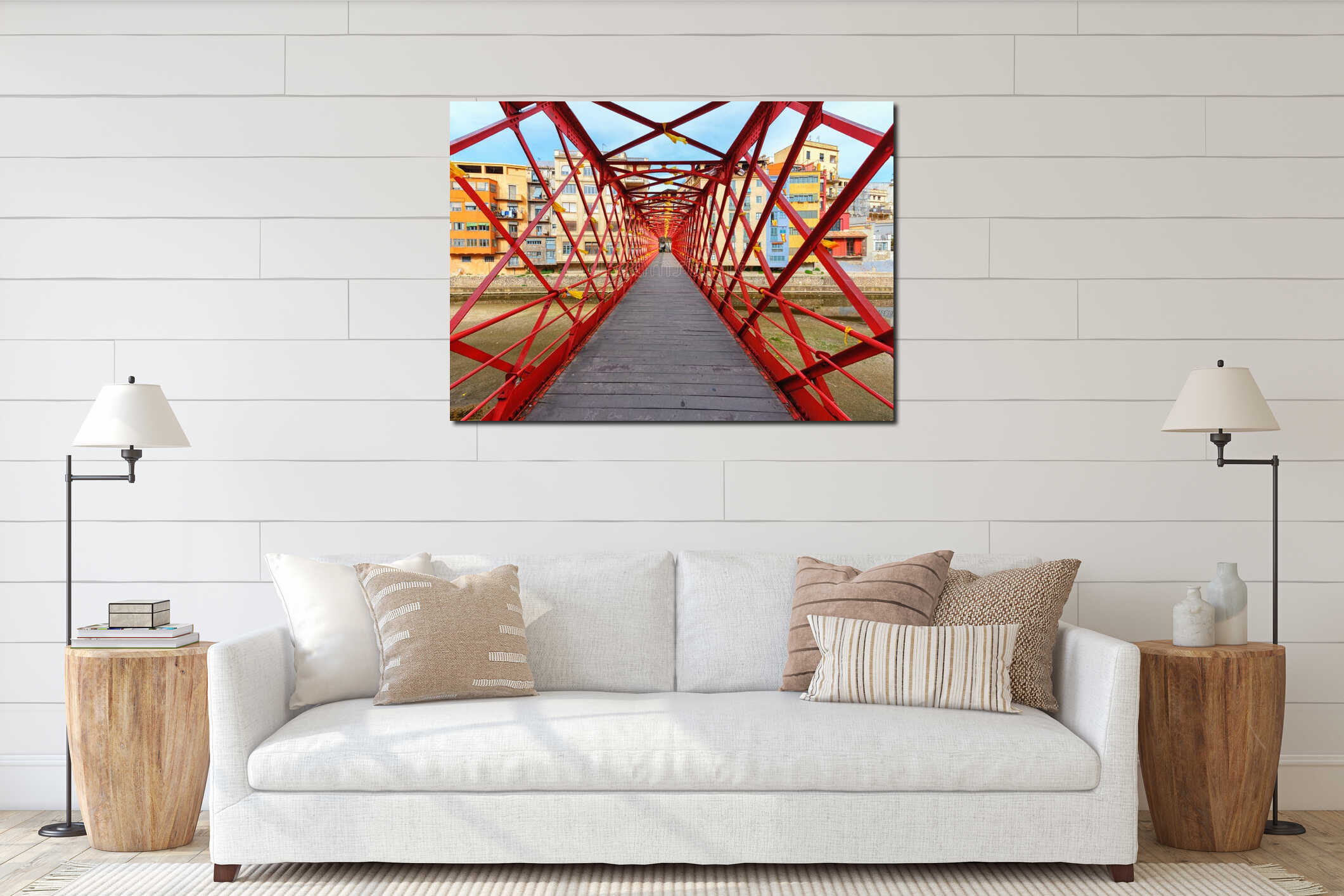 The Eiffel Bridge over the Onyar river, Girona, Catalonia, Spain interior mockup