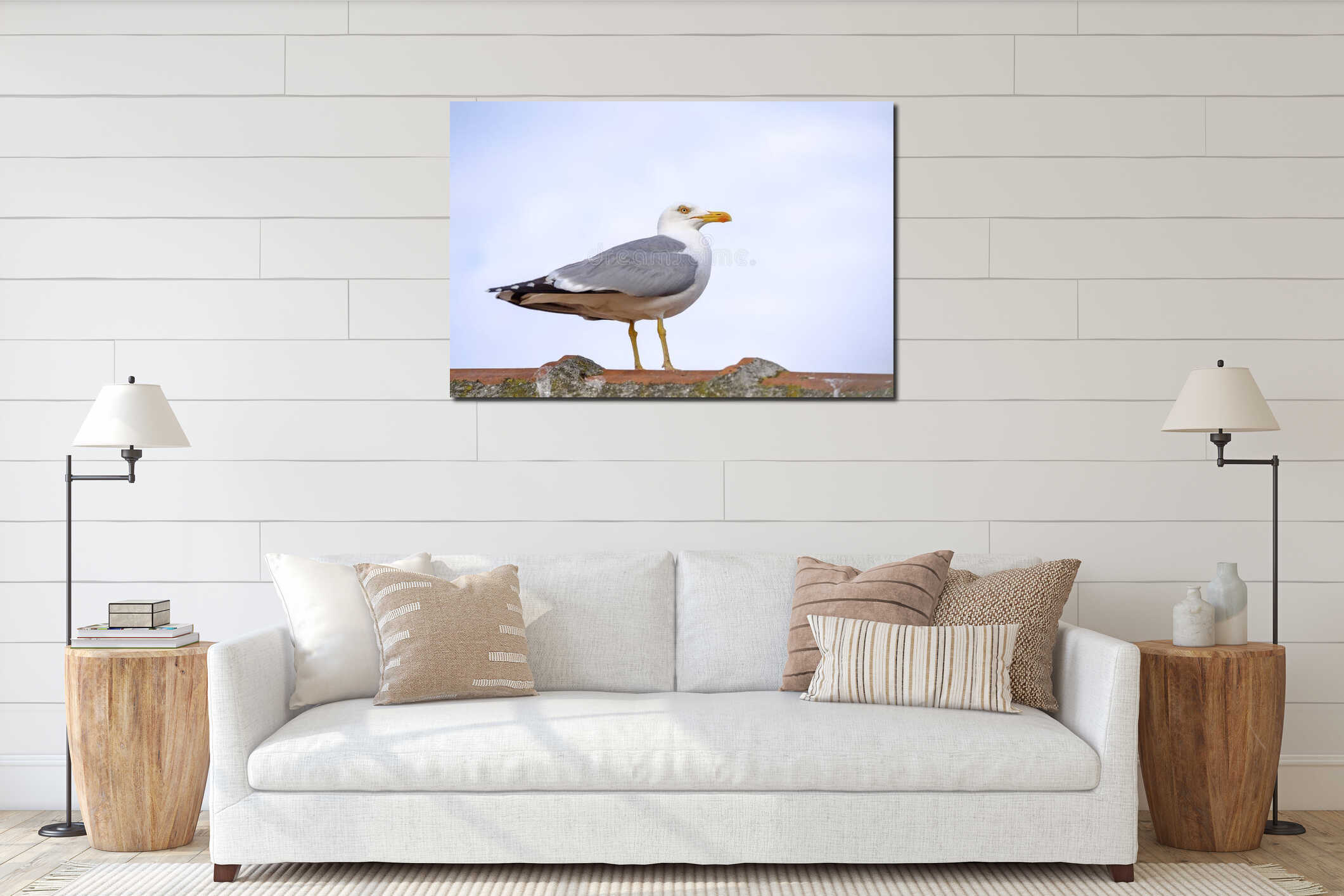 Thoughtful seagull on the roof 2 interior mockup