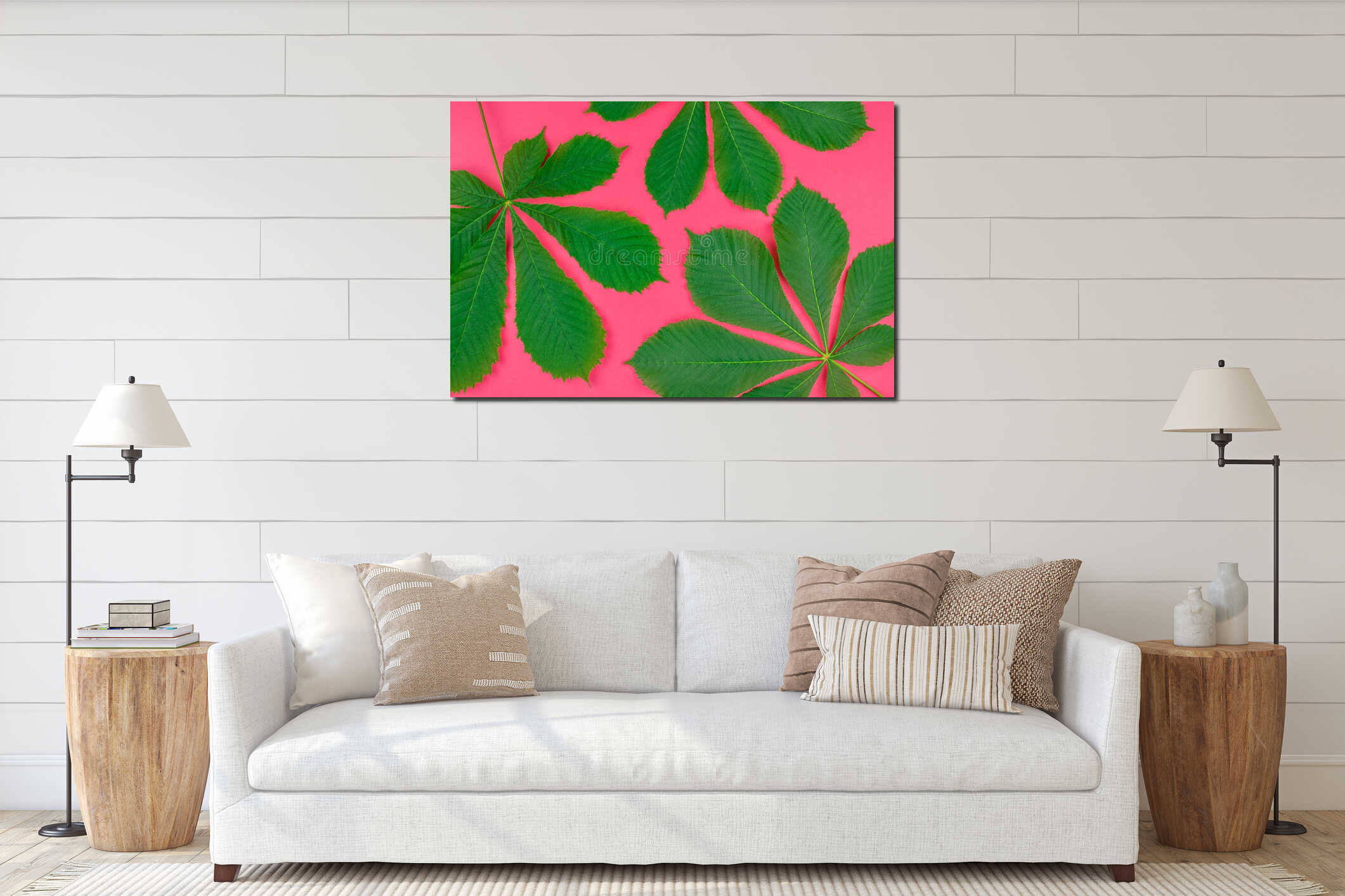 Pattern with fresh green chestnut leaves interior mockup