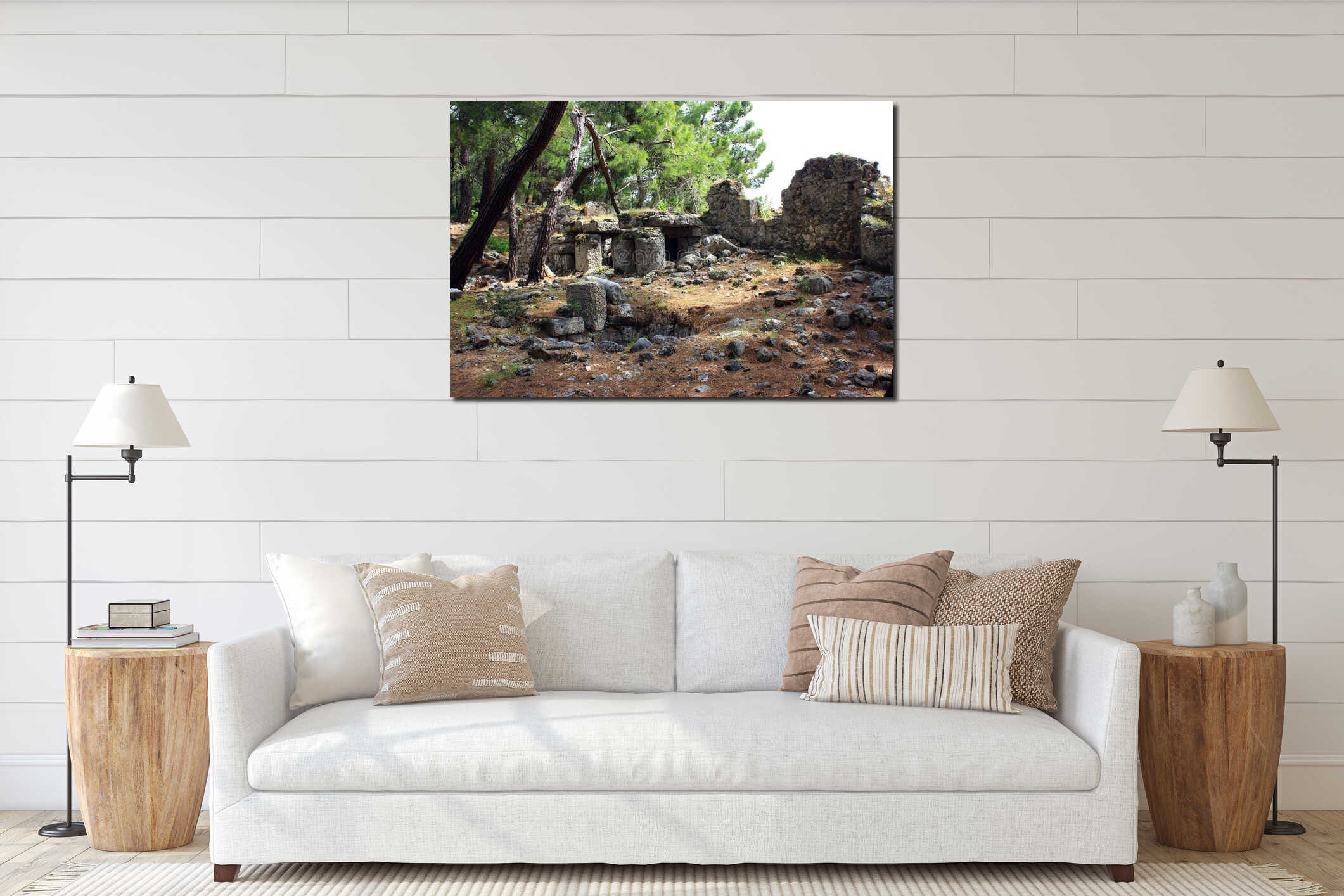 Kemer, Turkey, May 2017. Ruins of the ancient city of Phaselis. interior mockup