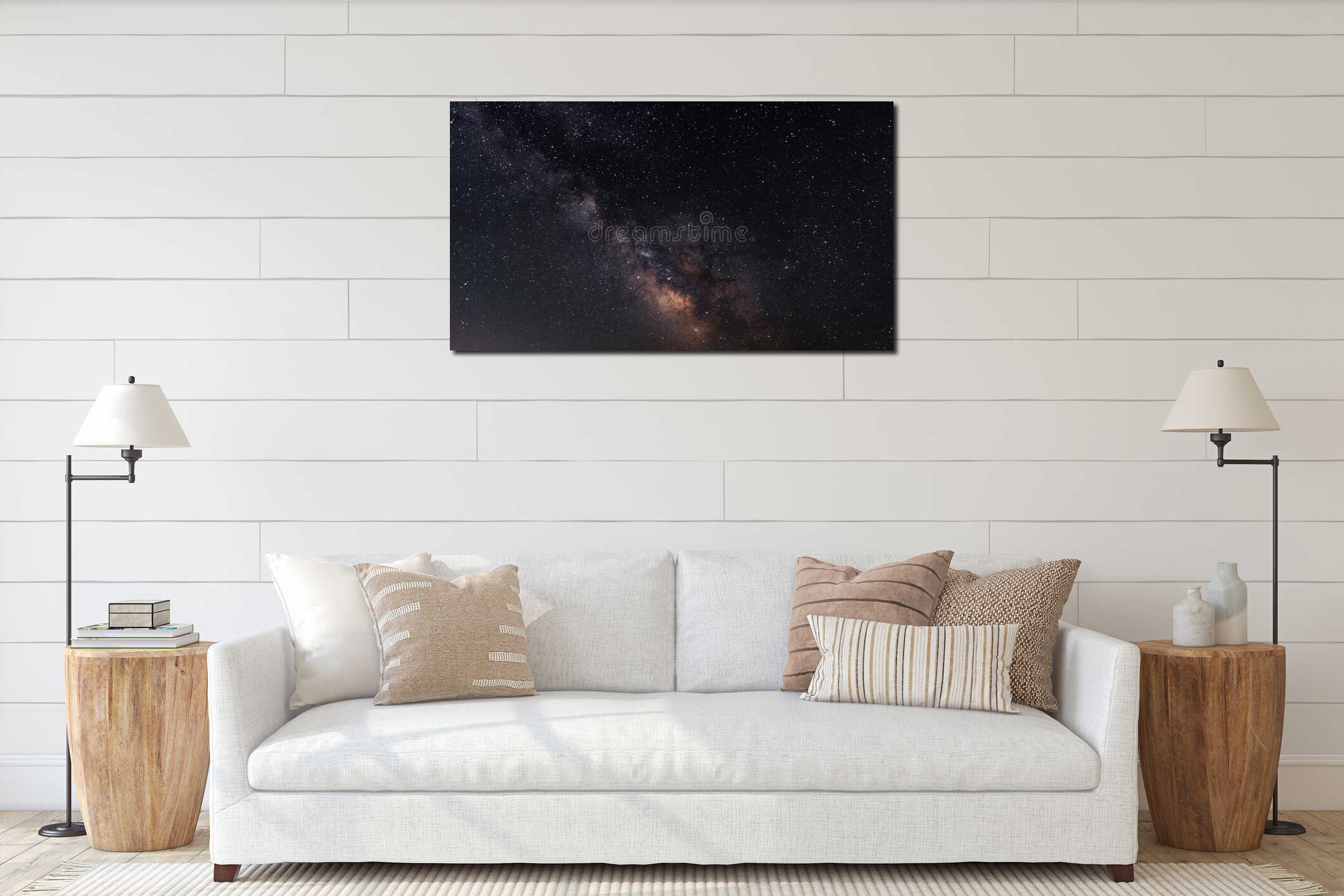 Milky Way on the starry night sky interior mockup