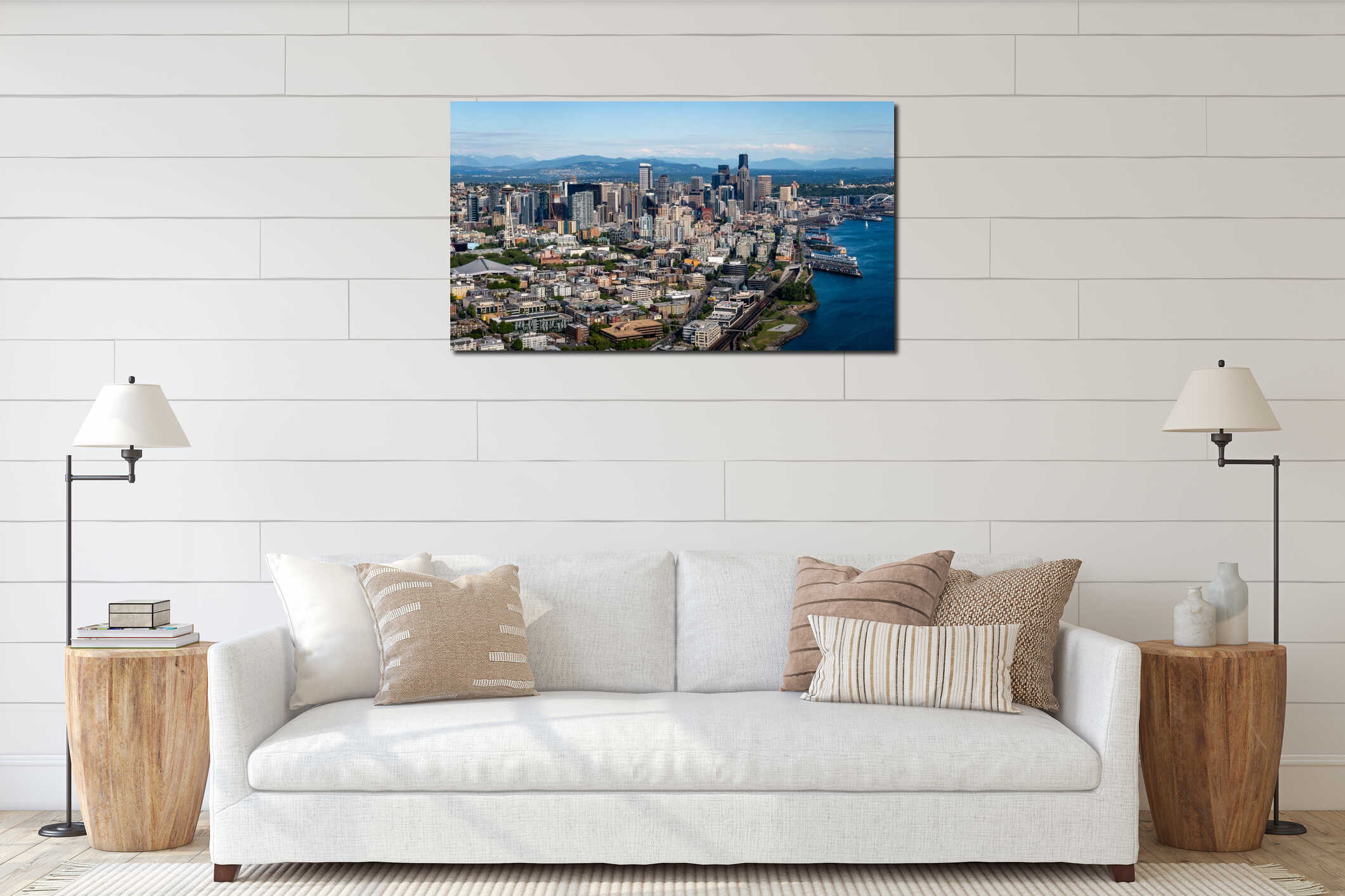 Downtown Seattle Washington from above interior mockup