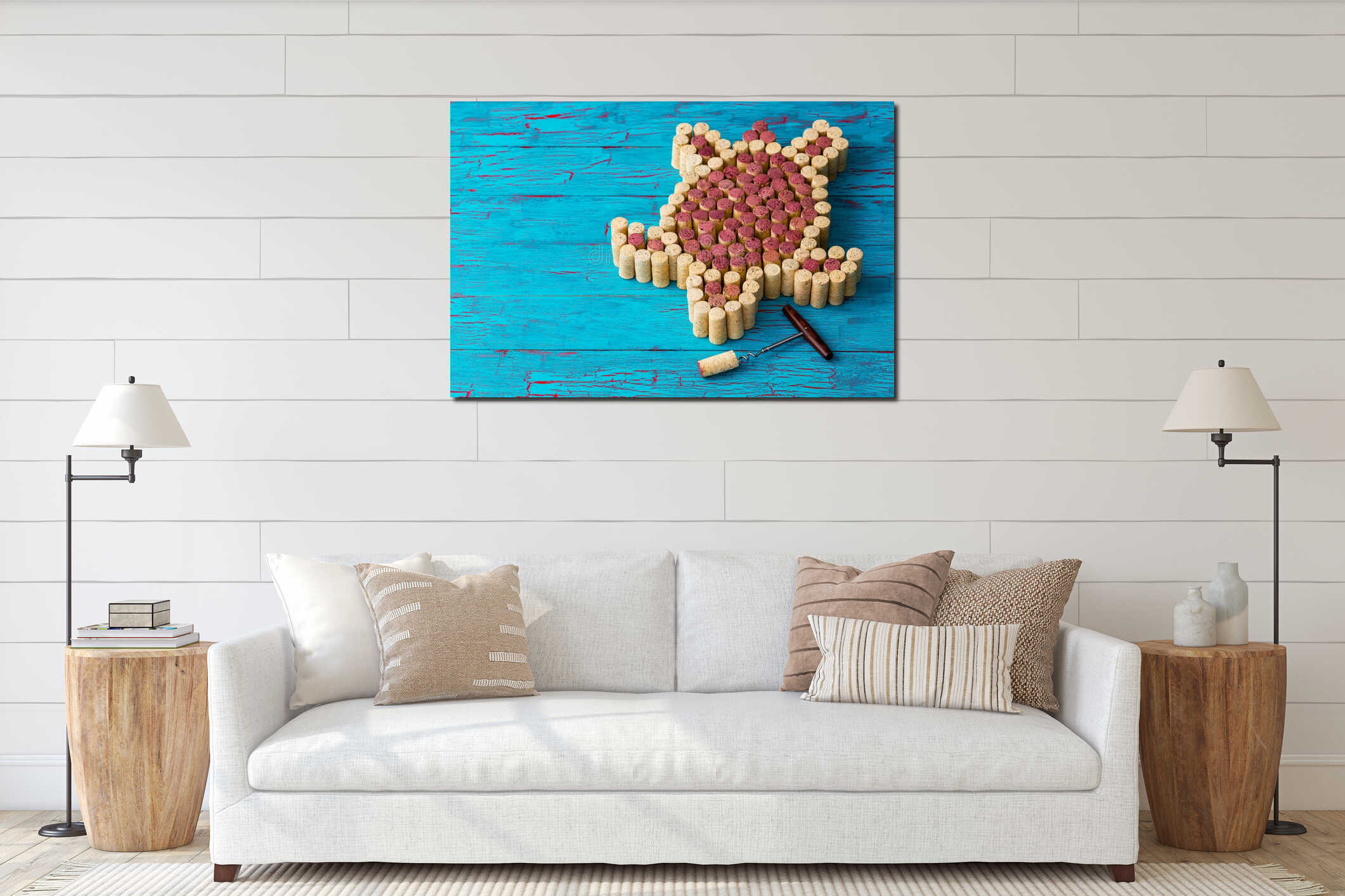Creative design of a sea turtle on blue wood interior mockup