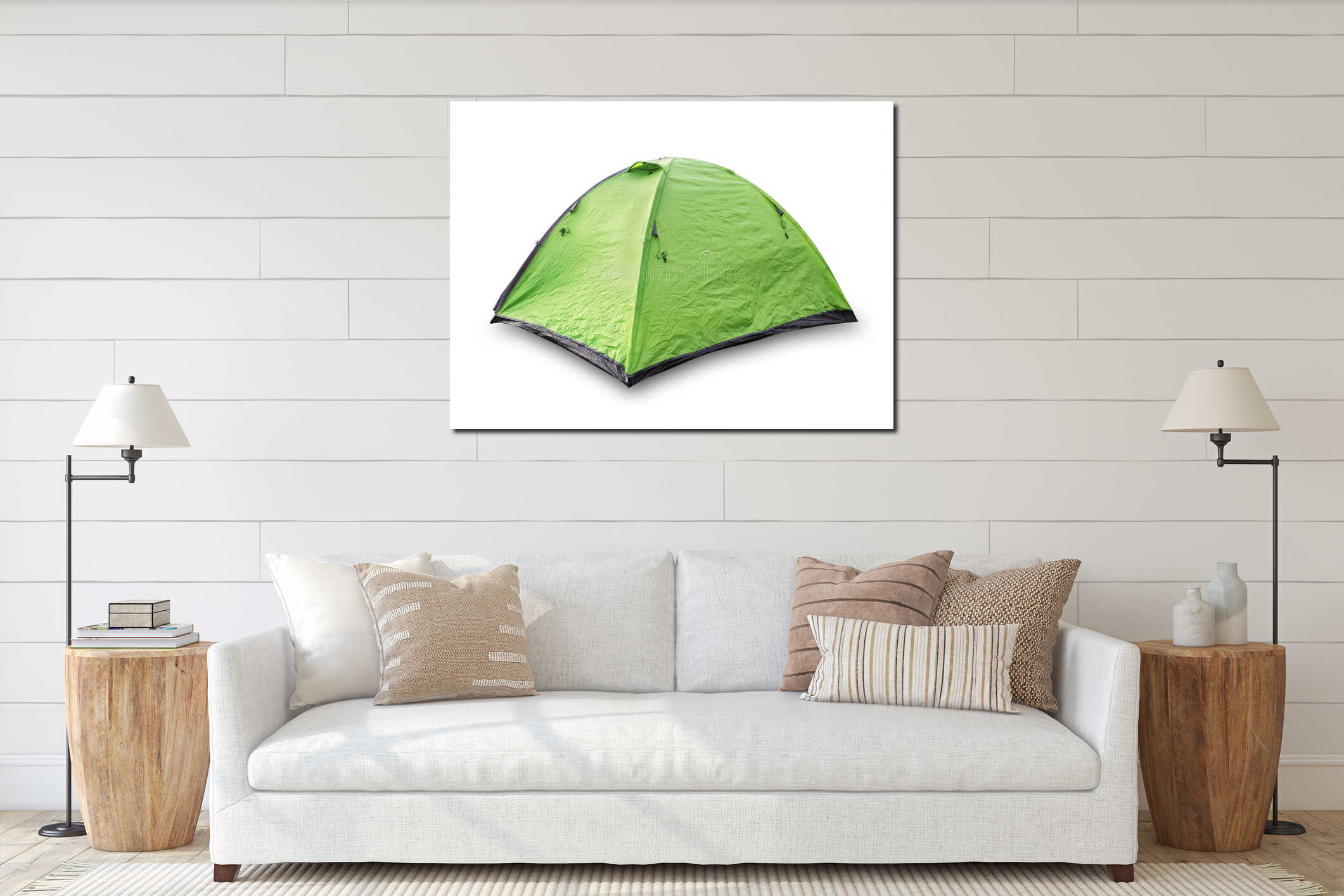 Green tourist tent interior mockup