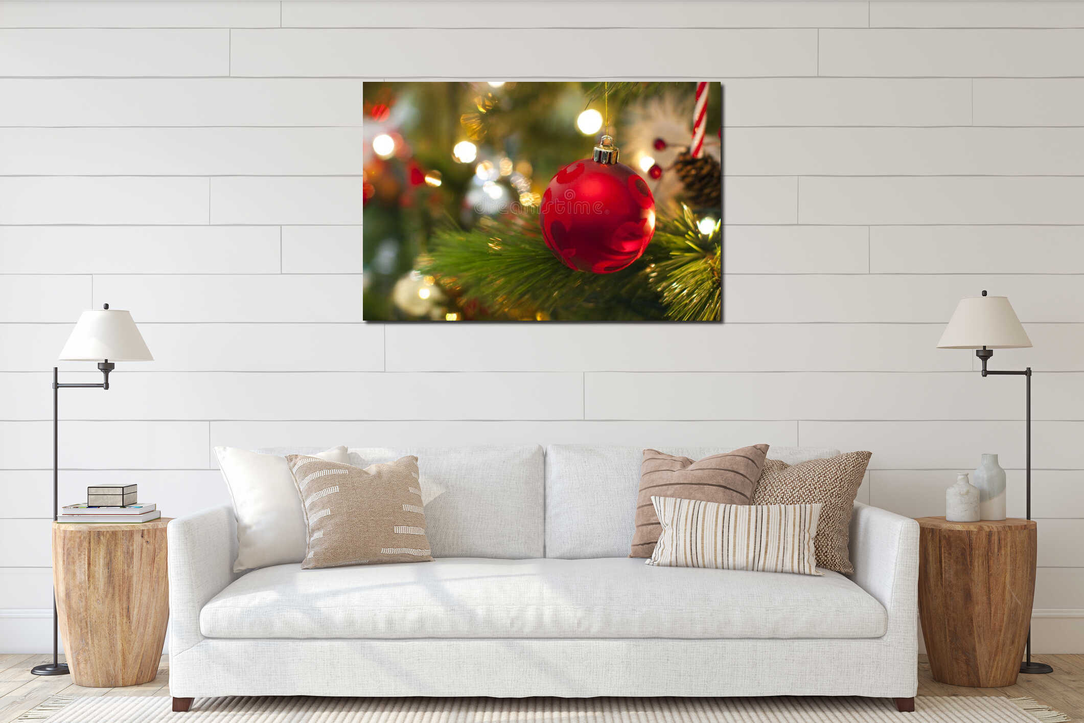 Christmas tree decorations interior mockup