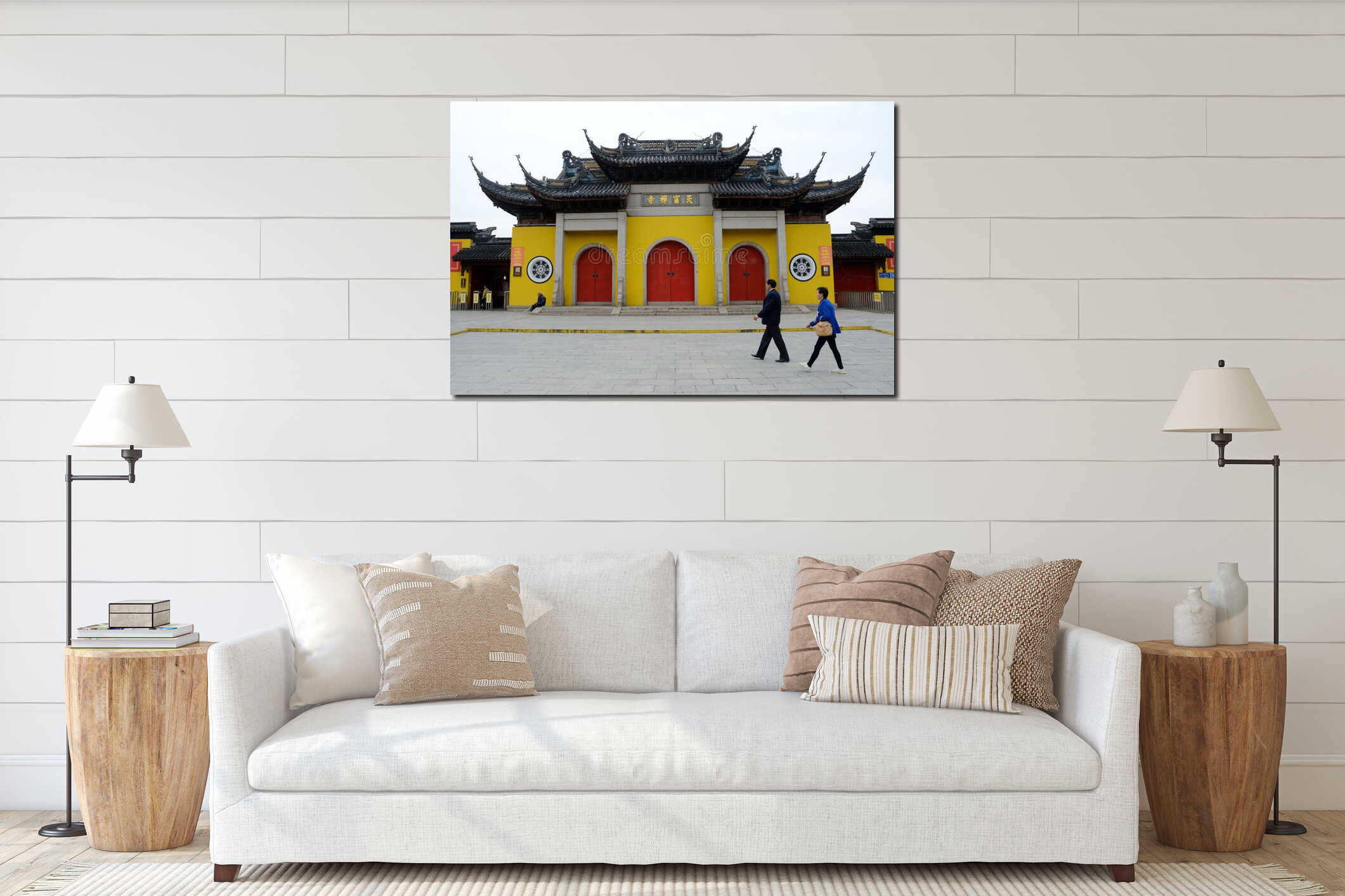 China, traditional building in Tianning Temple in Changzhou interior mockup