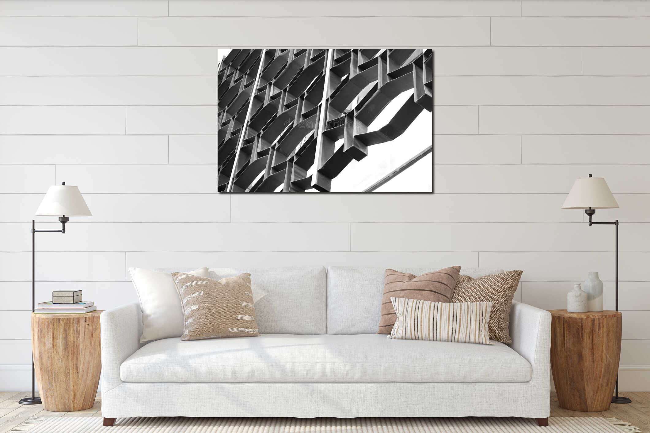 Decorative metal lattice on a windows on a facade of a building. Architecture details interior mockup