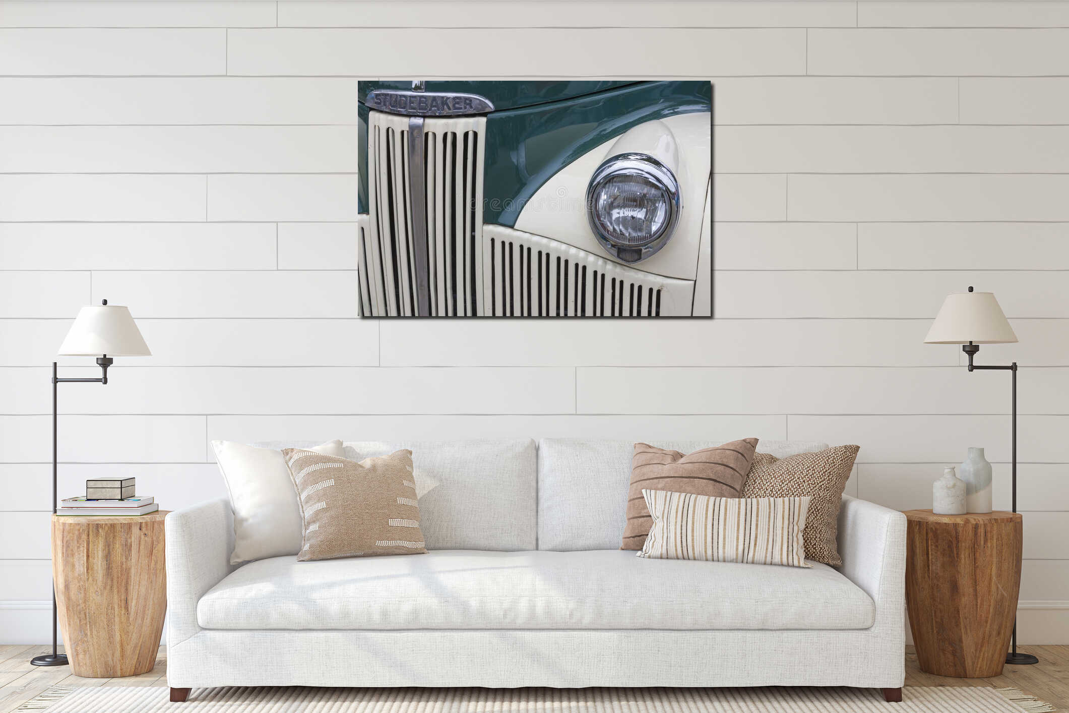 Biberach, Germany, 31 August 2015: American vintage car, close-up of Studebaker front detail interior mockup