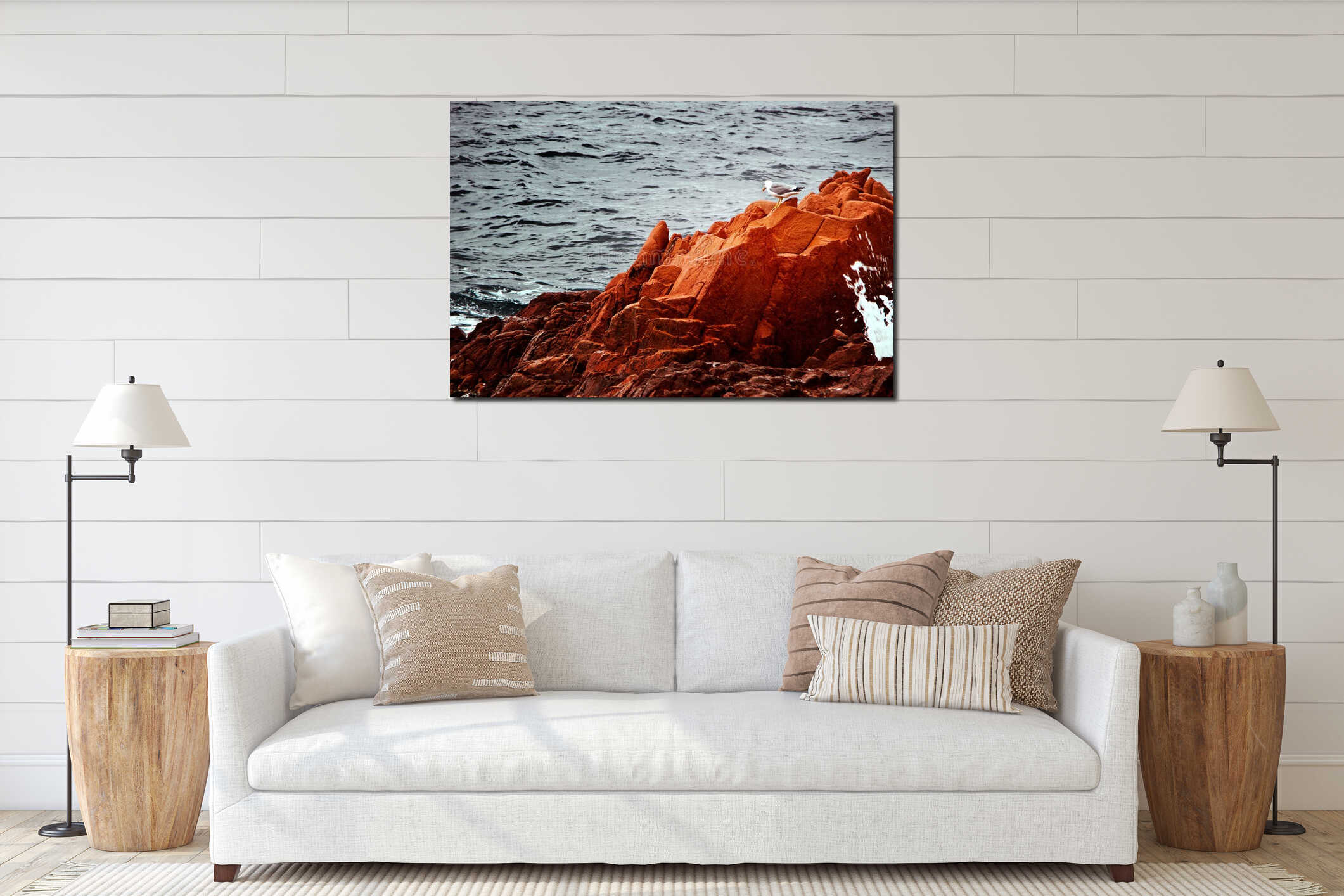Red rocks and seagull interior mockup