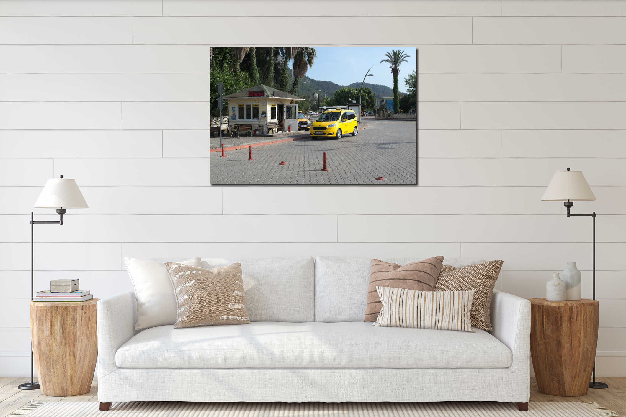 KEMER, TURKEY - MAY 07, 2018: the yellow taxi cars interior mockup