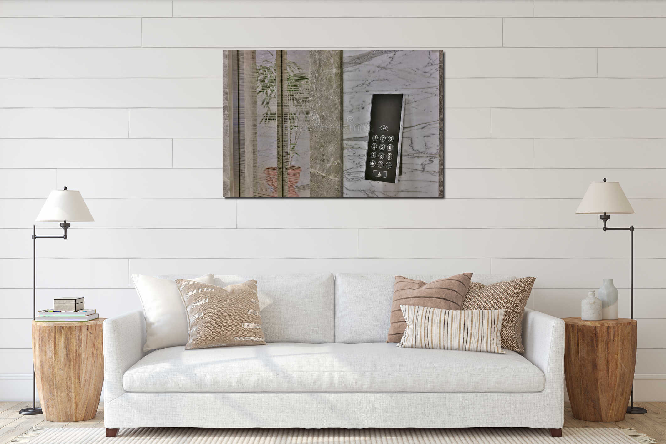 External control panel of modern elevator interior mockup