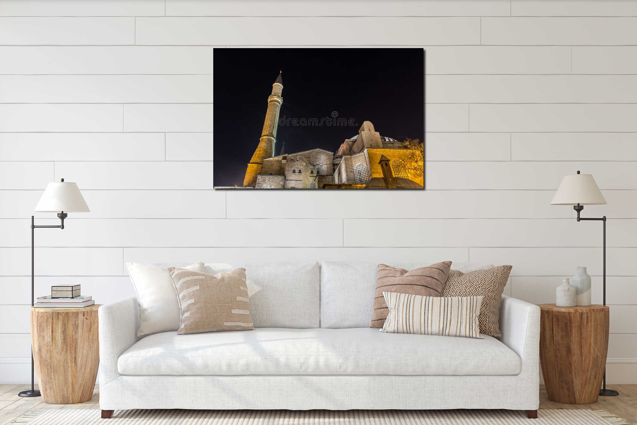 Hagia Ayasofya mosque camii at night long exposure interior mockup