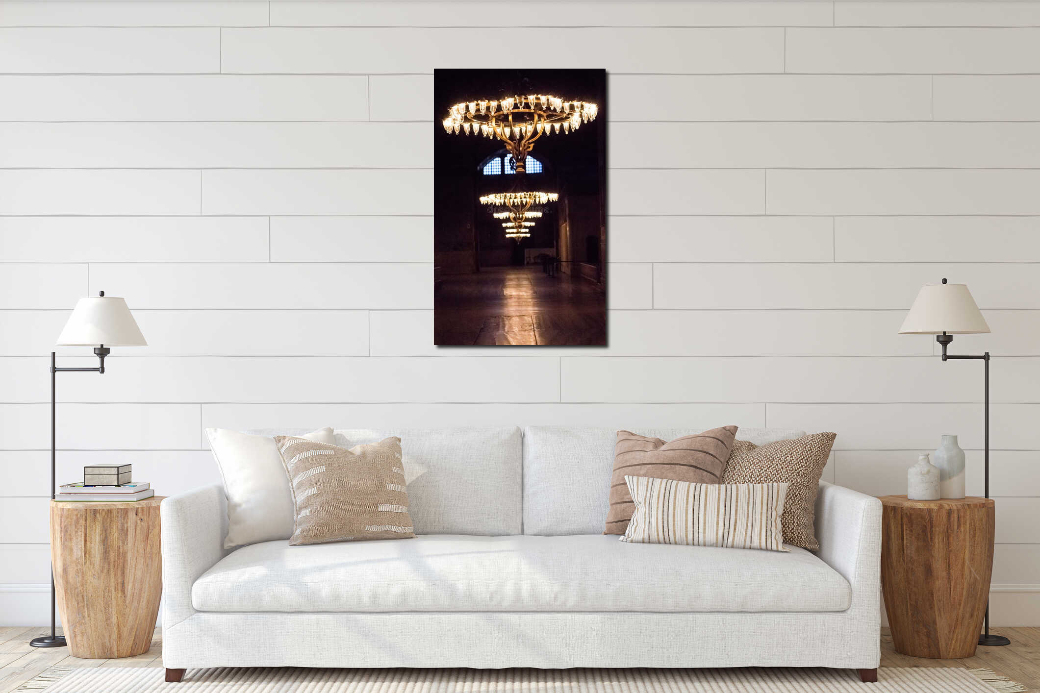 Hagia Ayasofya mosque camii at night interior lighting chandelier interior mockup