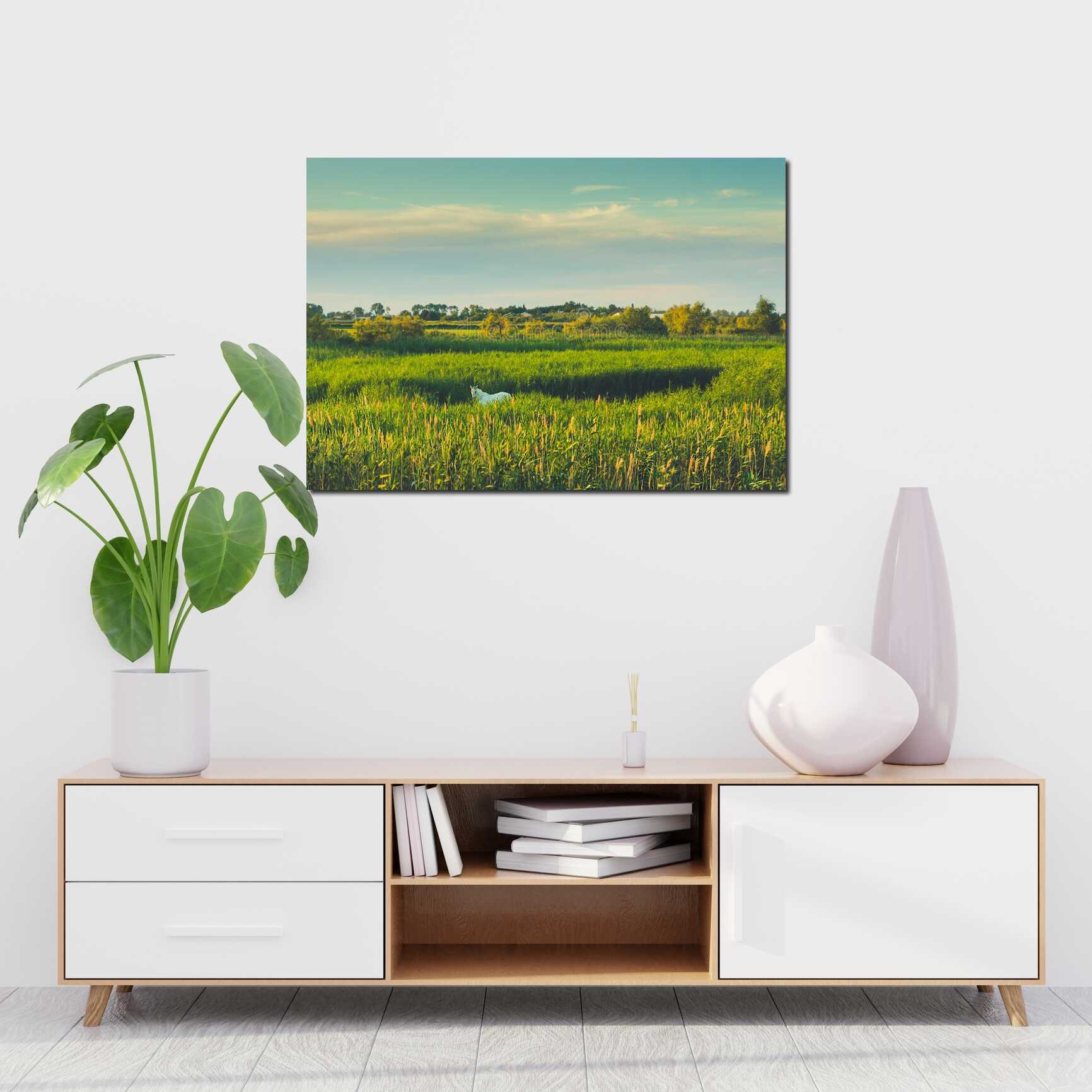 Canvas above sofa for size context