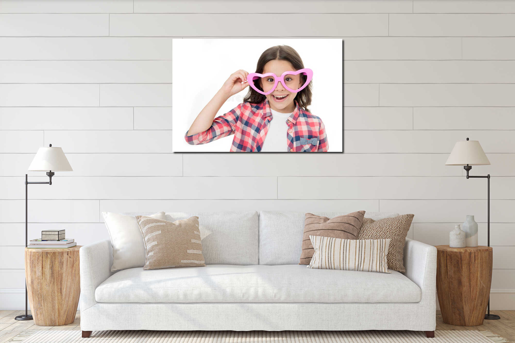 Sweet childhood. Kid happy lovely feels sympathy. Child charming smile isolated white background. Girl heart shaped interior mockup