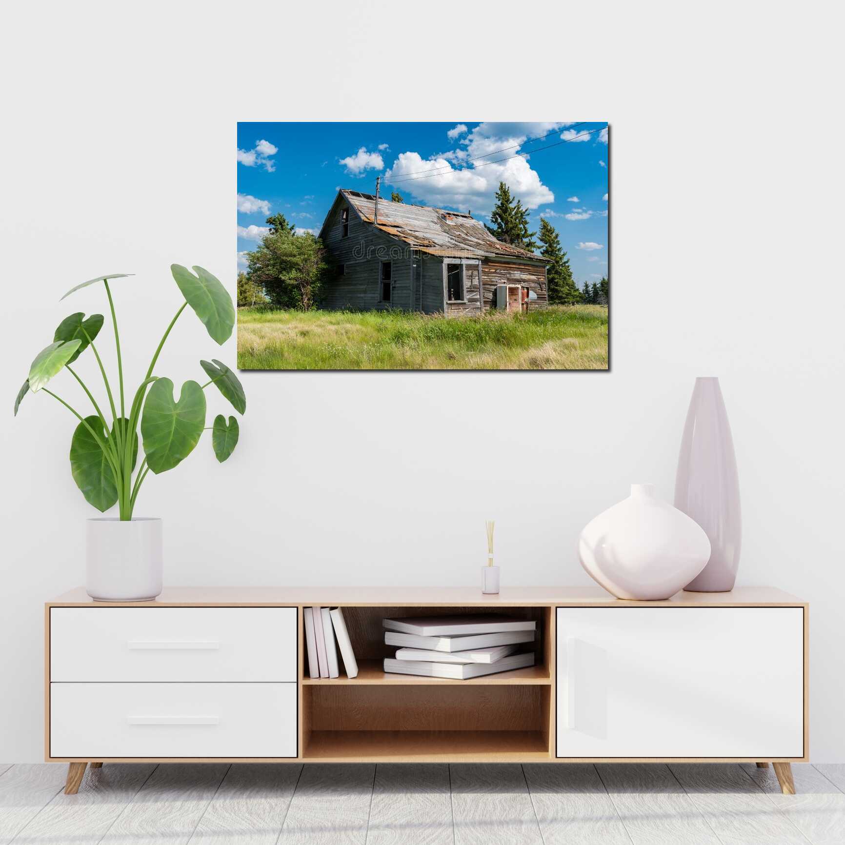 Canvas above sofa for size context