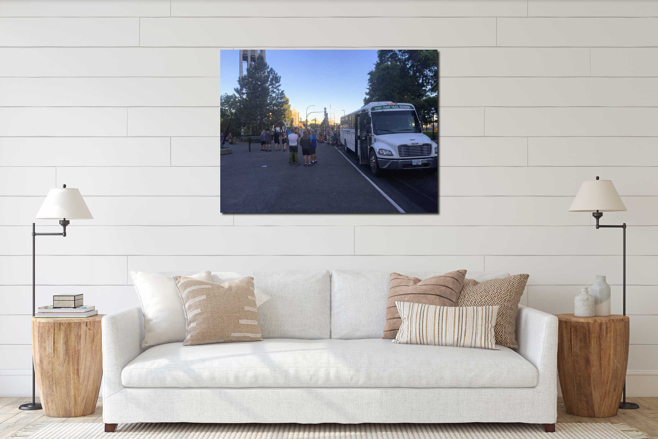 Victoria, Canada - August 5th, 2016: A group of people wait in t interior mockup