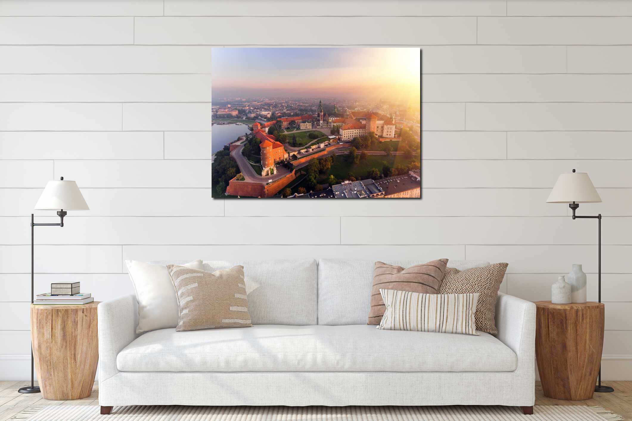Aerial view Royal Wawel Castle and Gothic Cathedral in Cracow, Poland, with Renaissance Sigismund Chapel with golden interior mockup