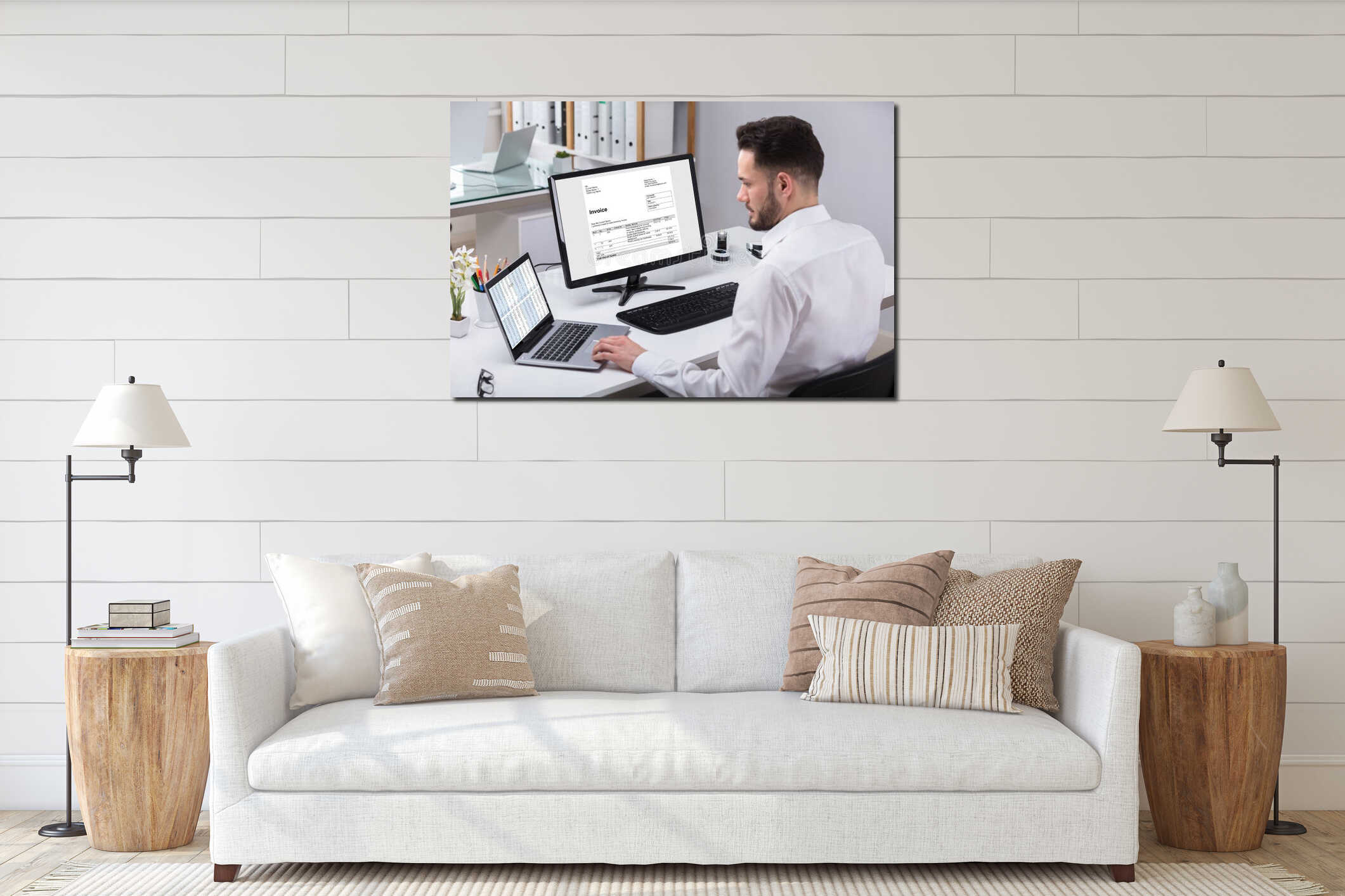 Young Businessman Using Laptop interior mockup