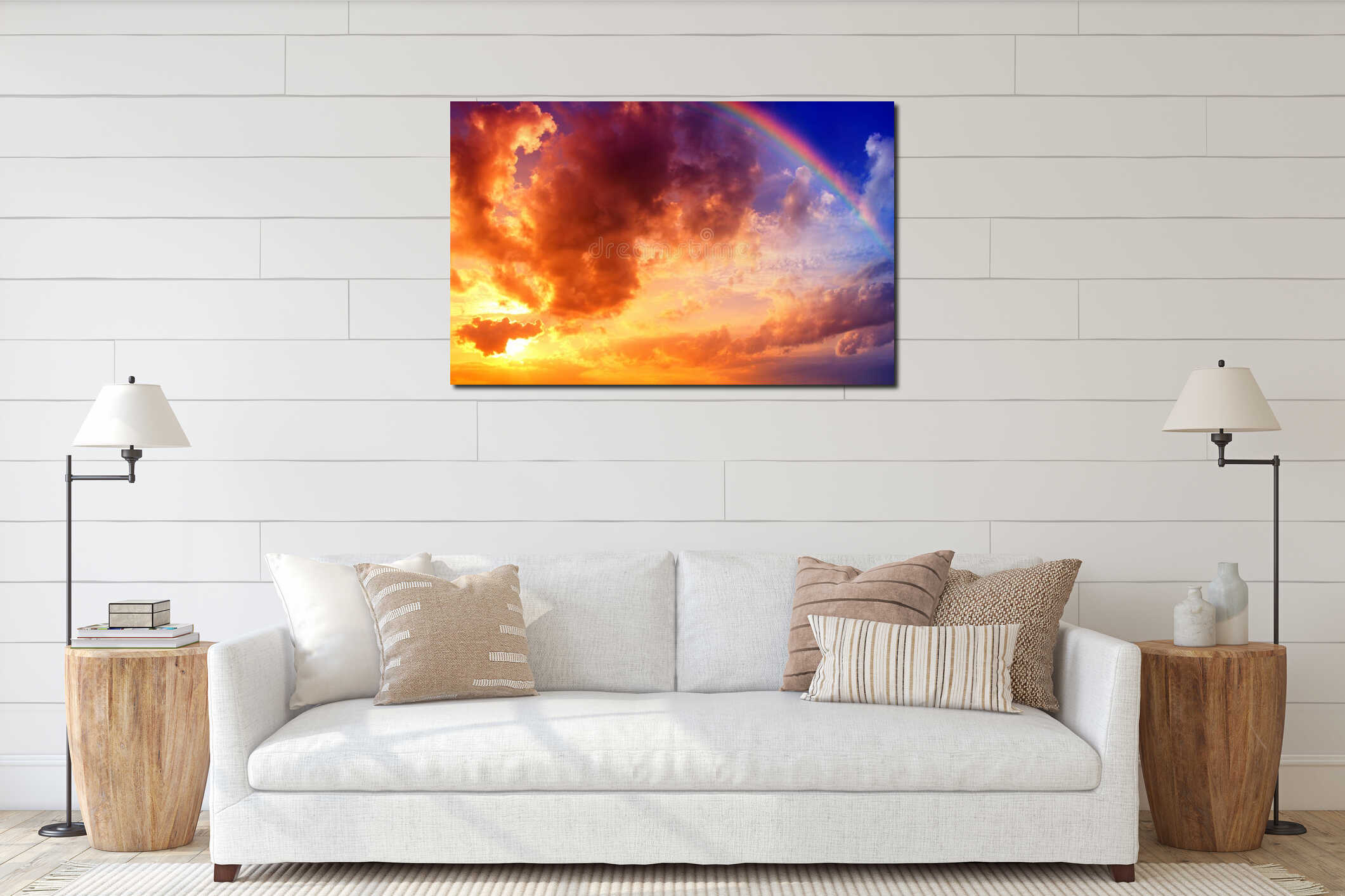 Dramatic Sunset Sky with Rainbow interior mockup