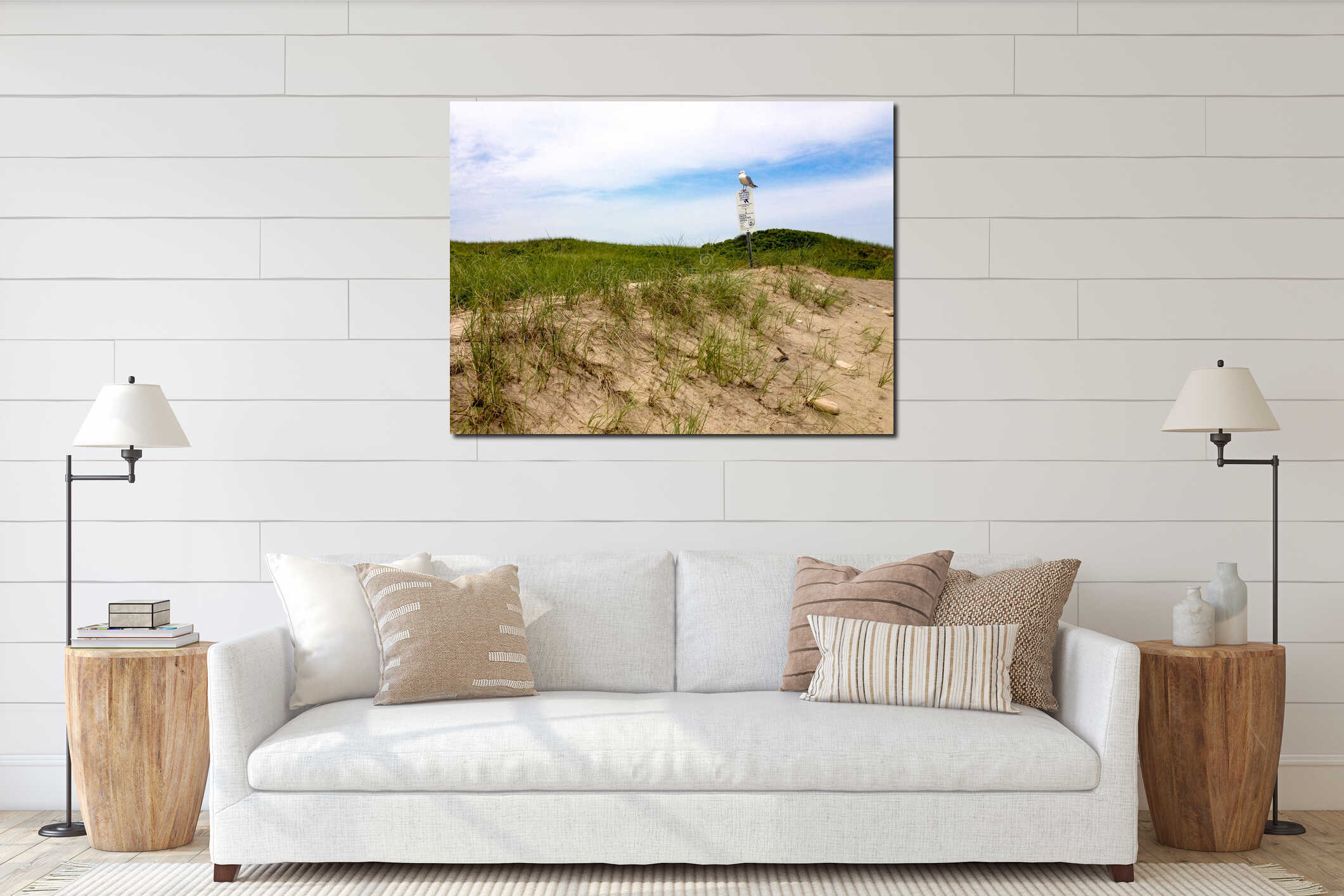 One seagull perched on a National Wildlife Refuge sign interior mockup