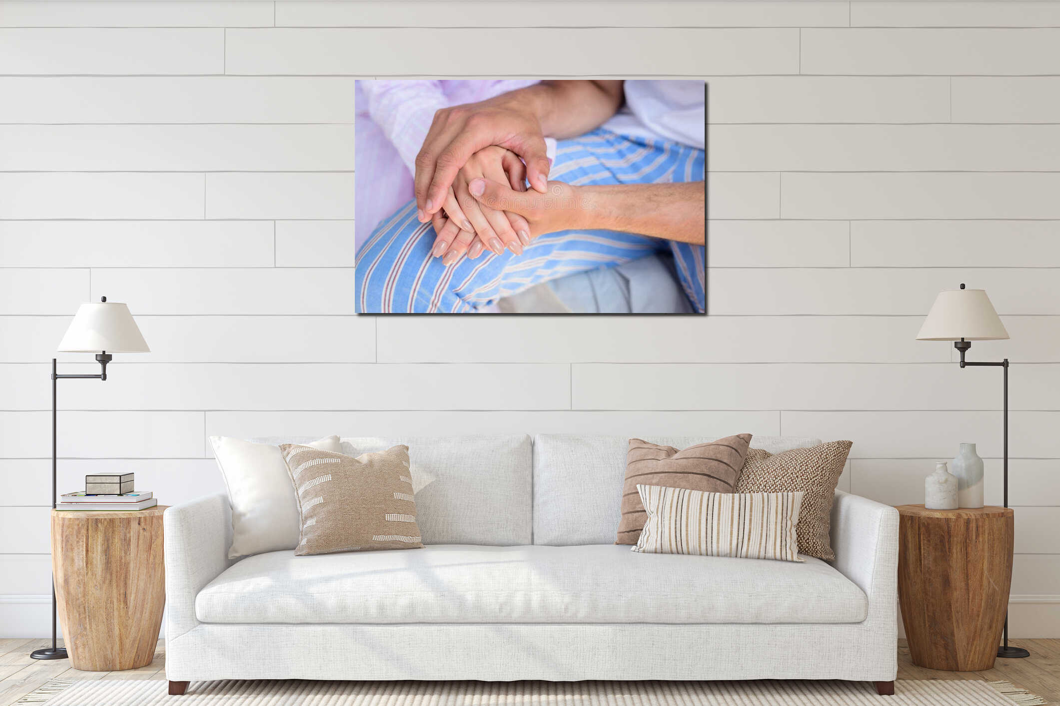 partial view of young tender couple interior mockup