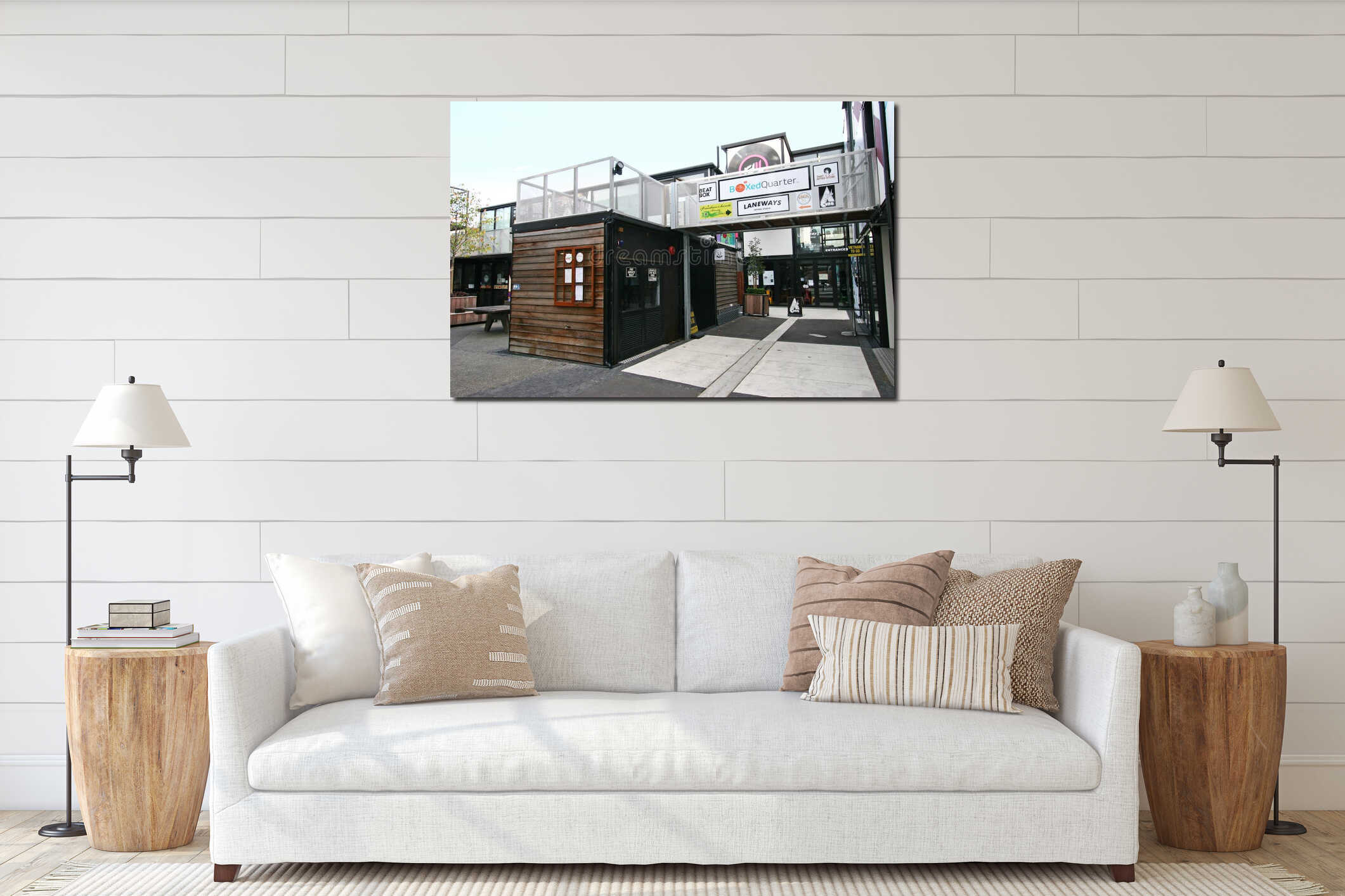 Contemporary outdoor retail project of Boxed Quarter in Christchurch, New Zealand interior mockup