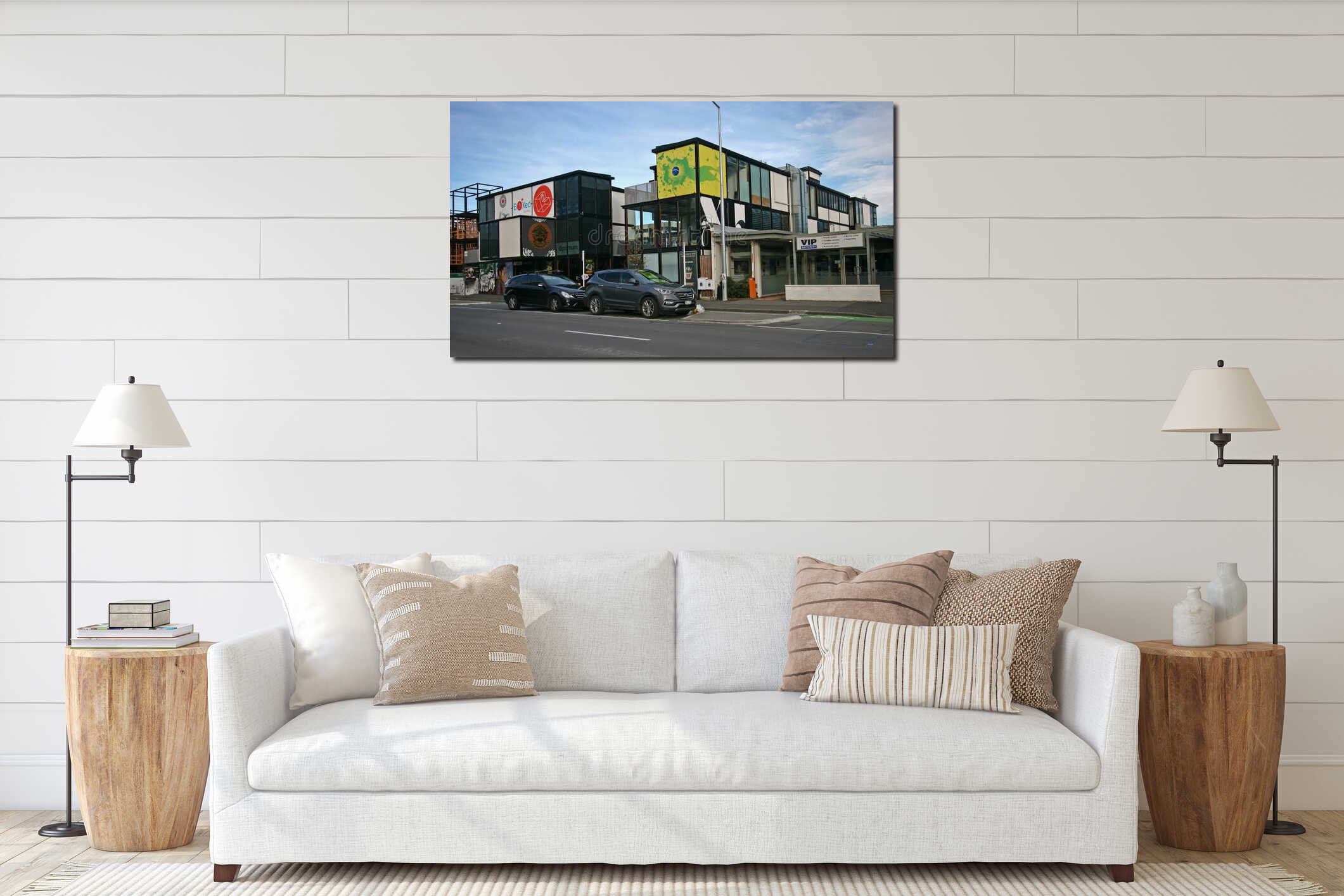 Contemporary outdoor retail project of Boxed Quarter on the street in Christchurch, New Zealand interior mockup