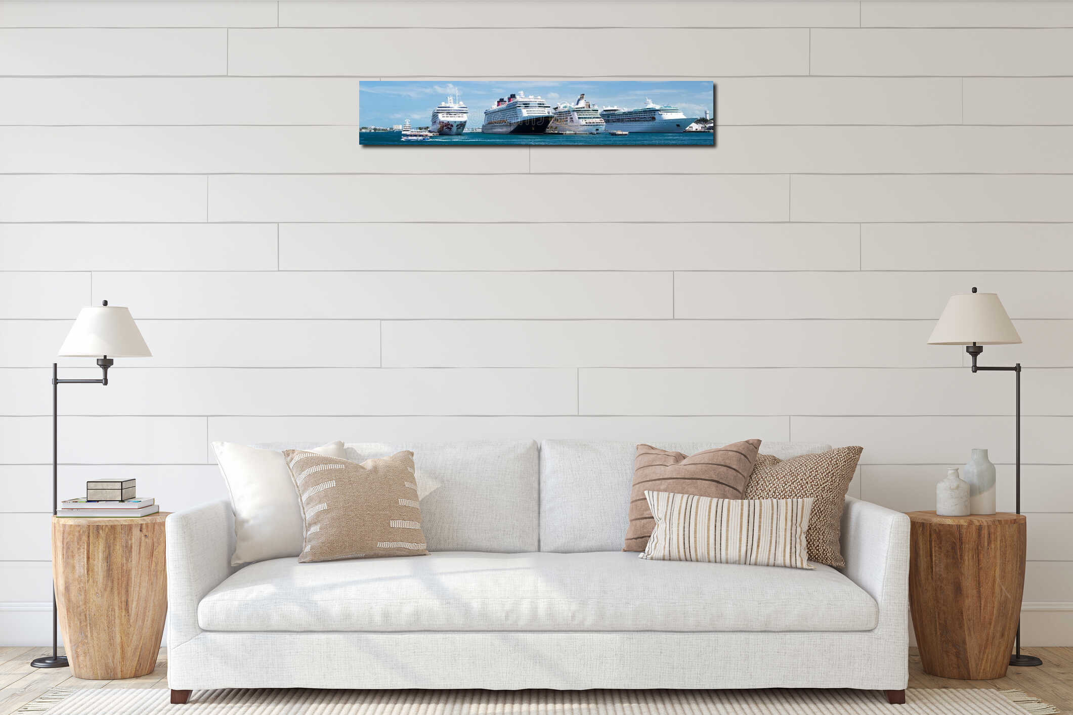 Cruise ships docked at Nassau in the Bahamas interior mockup