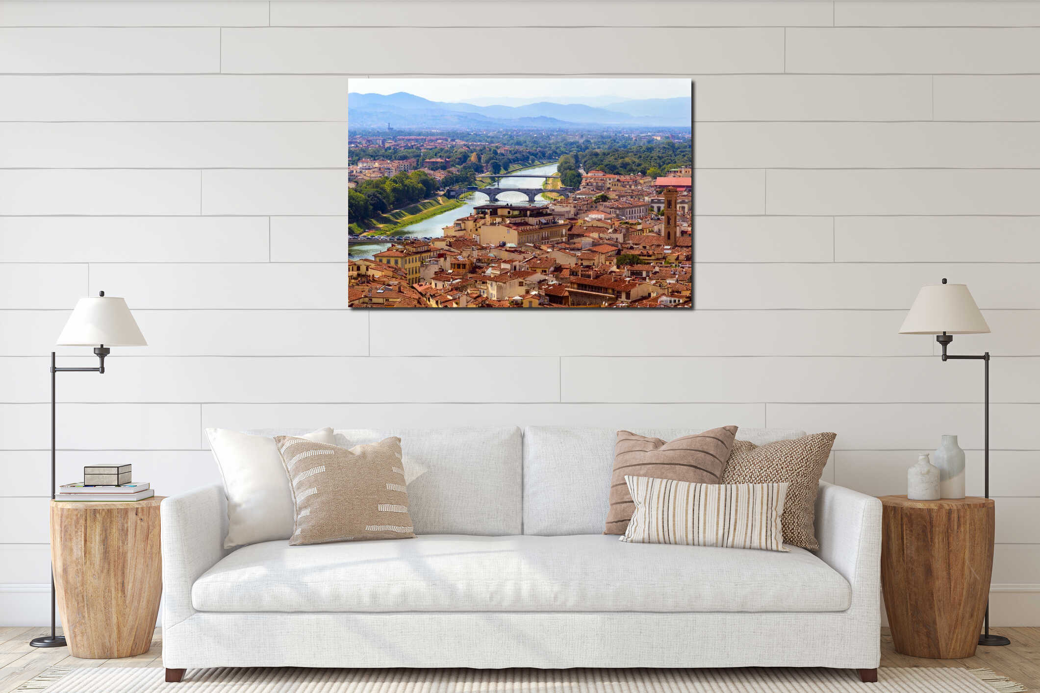 Panoramic view of Florence, ancient Italian city. interior mockup