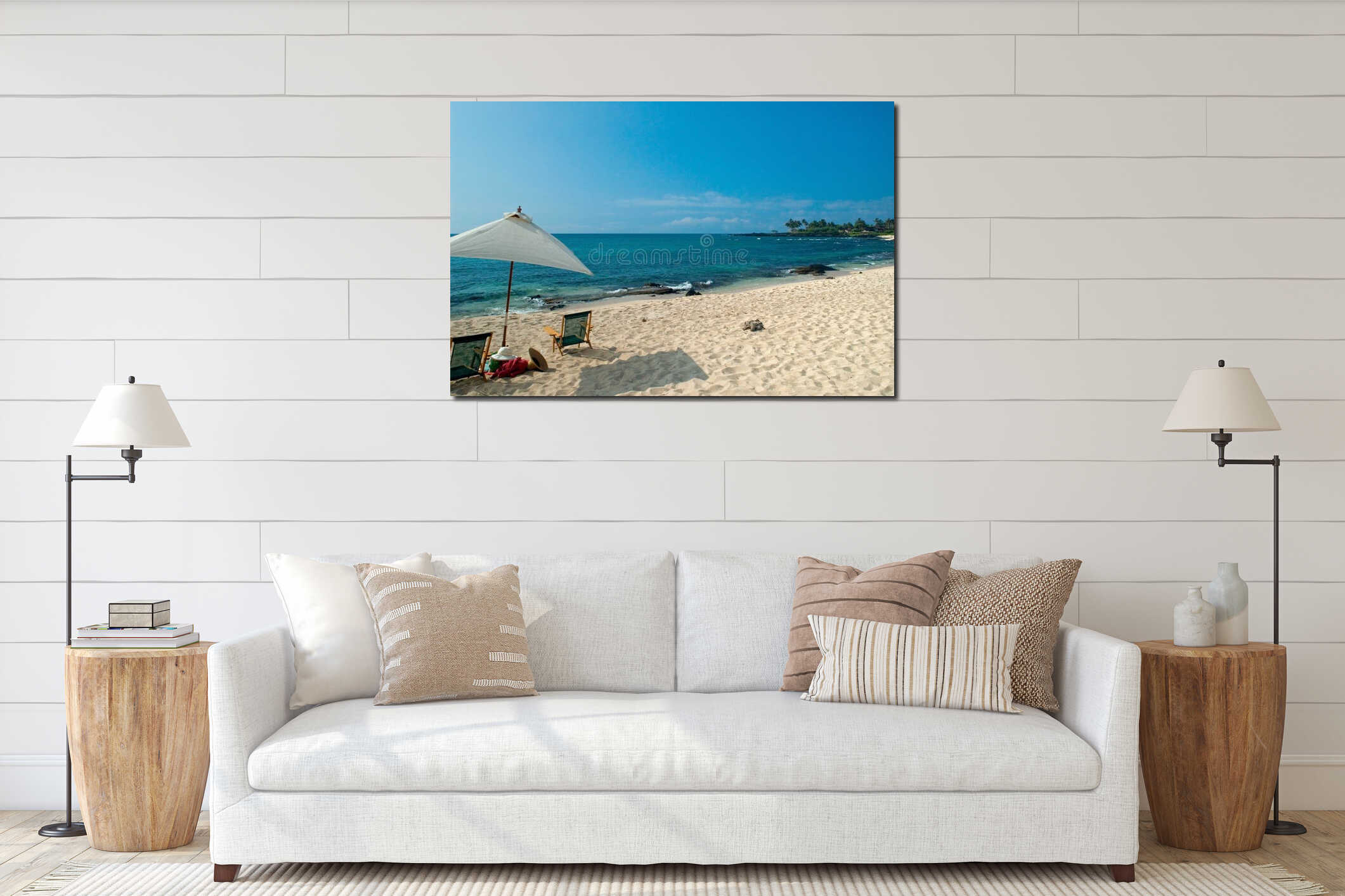 Tropical beach scene interior mockup