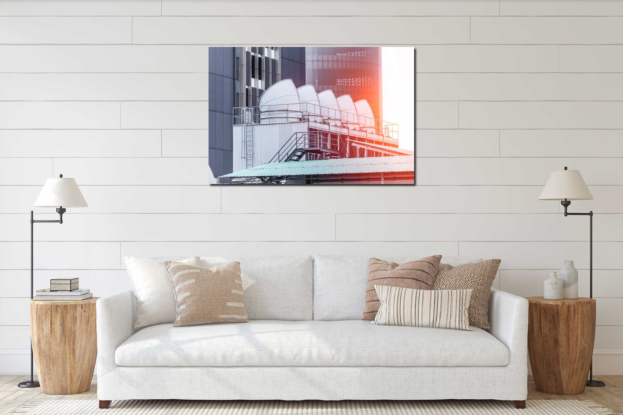 Cooling tower HVAC of large industrial building air conditioner. interior mockup