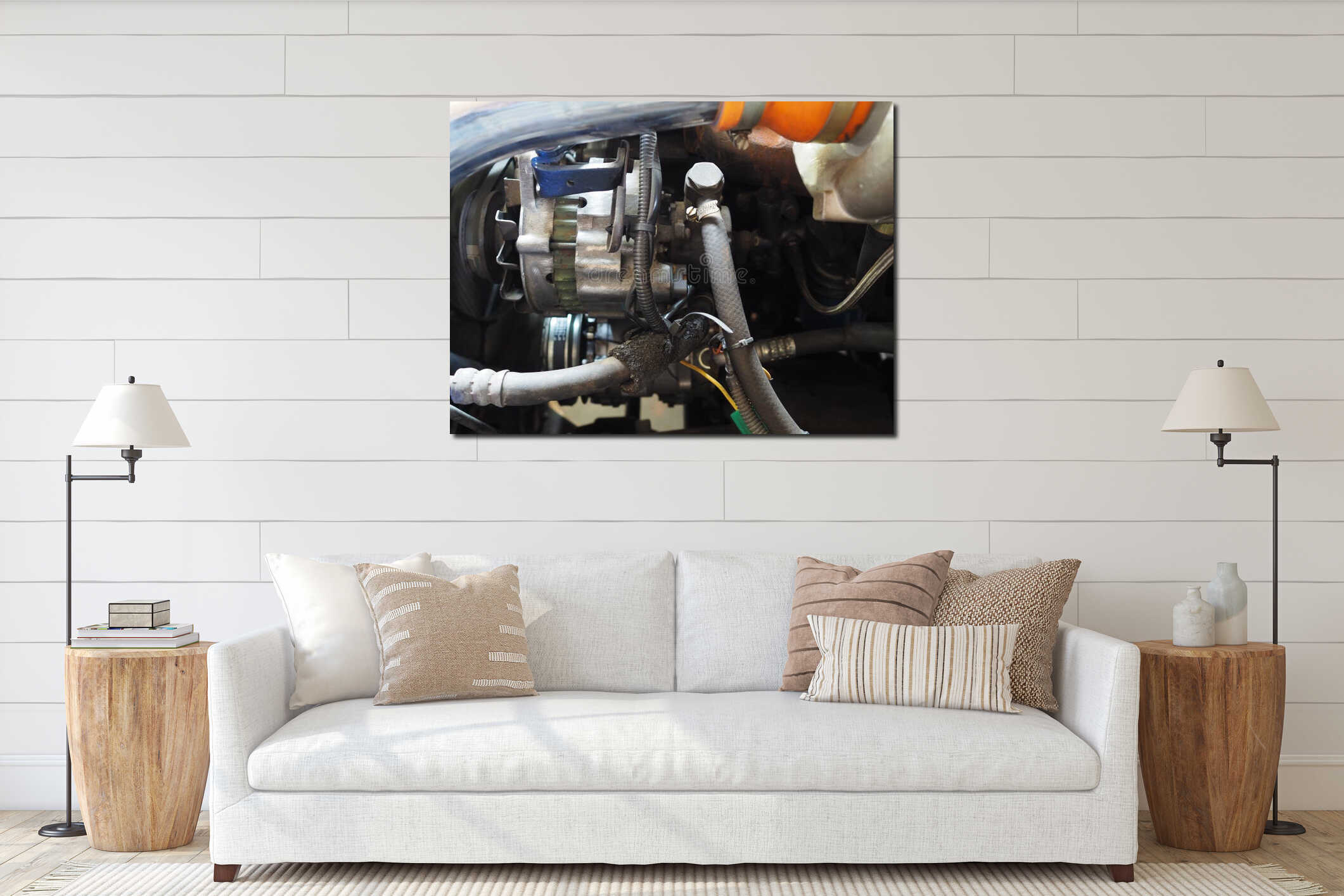 Close up details of car engine. interior mockup