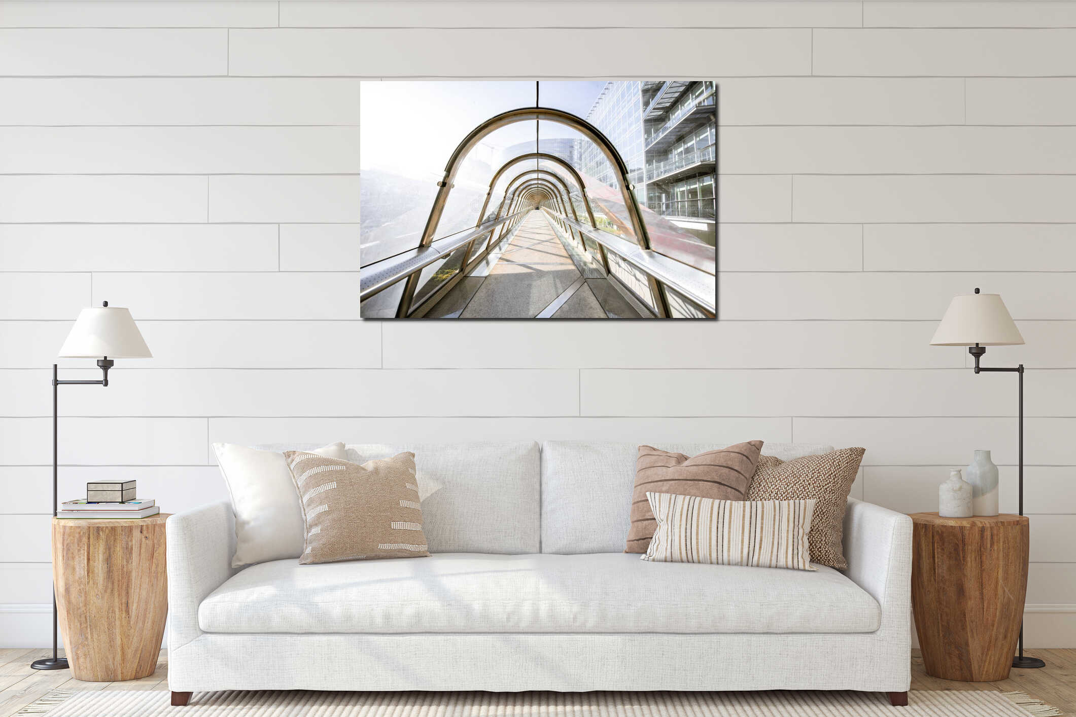 Bridge at the financial district of Paris city interior mockup
