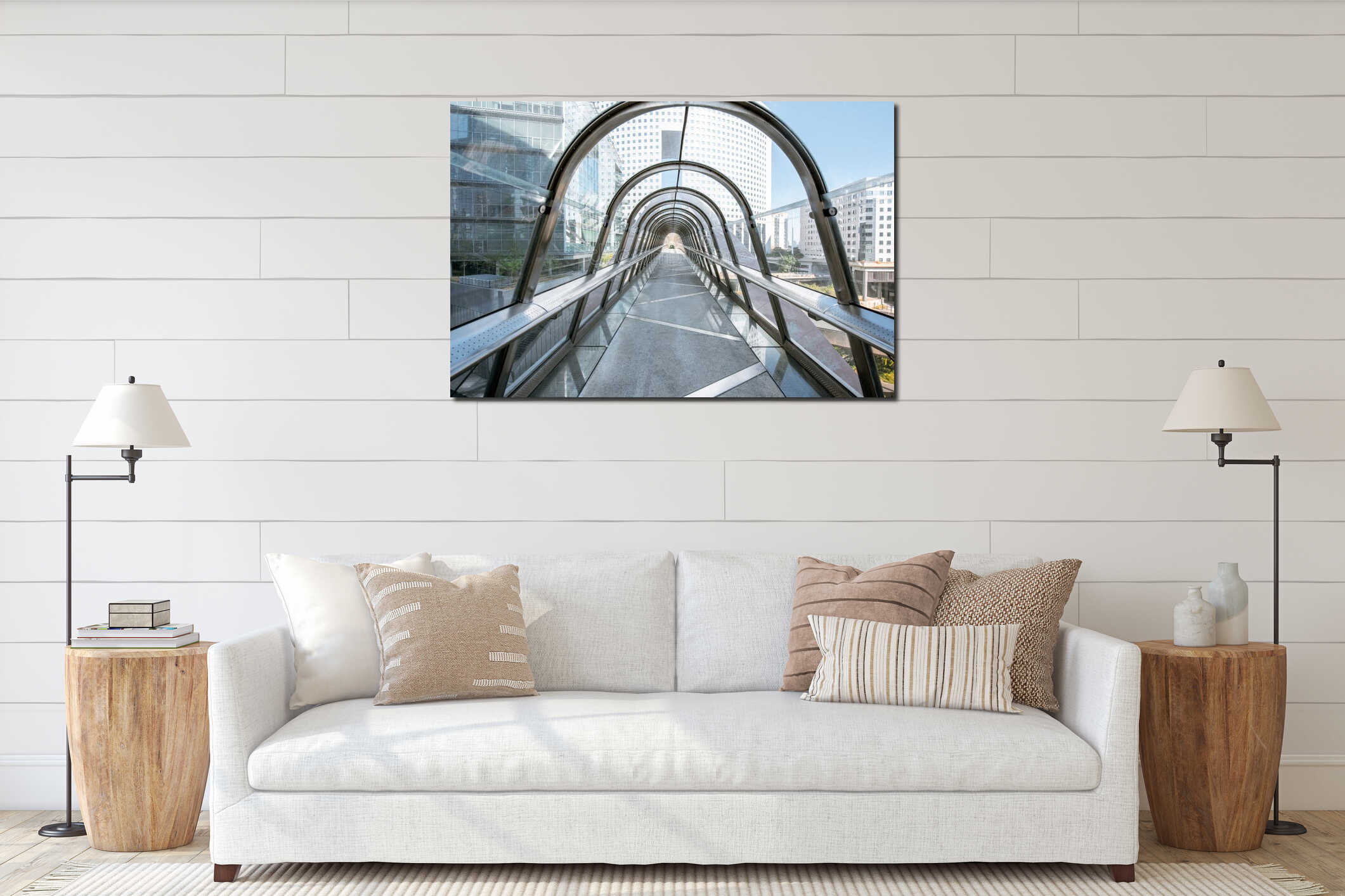 Bridge at the financial district of Paris city interior mockup
