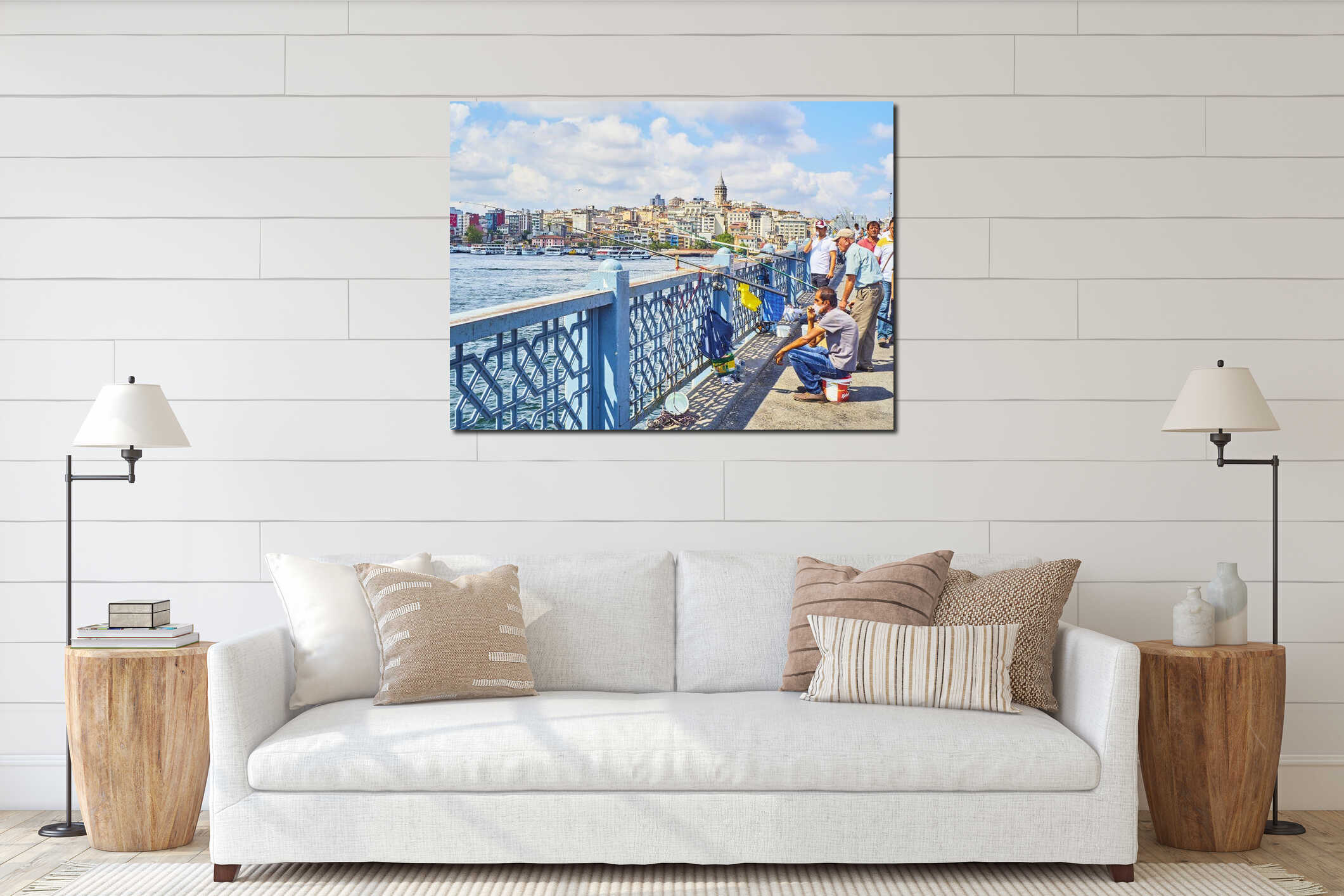 Citizens fishing on the Galata bridge. Istanbul, Turkey. interior mockup