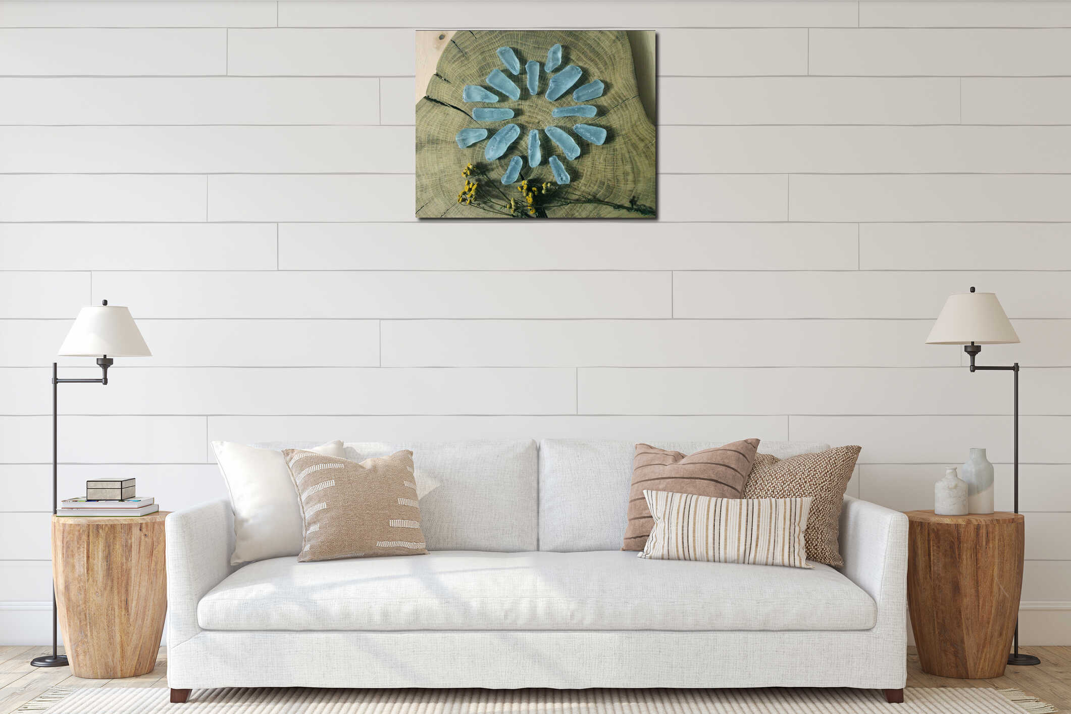 Blue sea glass interior mockup