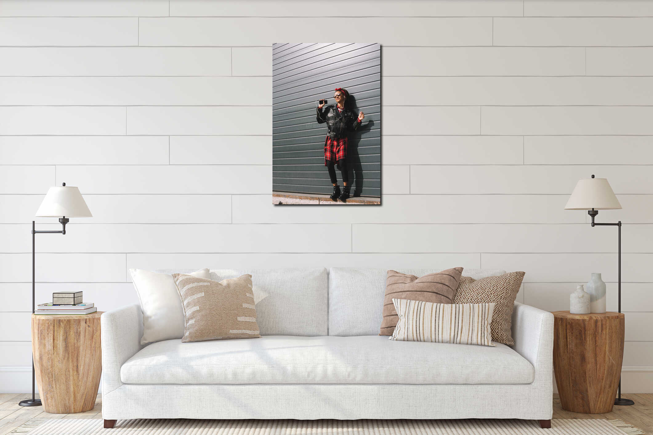 cheerful stylish  african american girl interior mockup