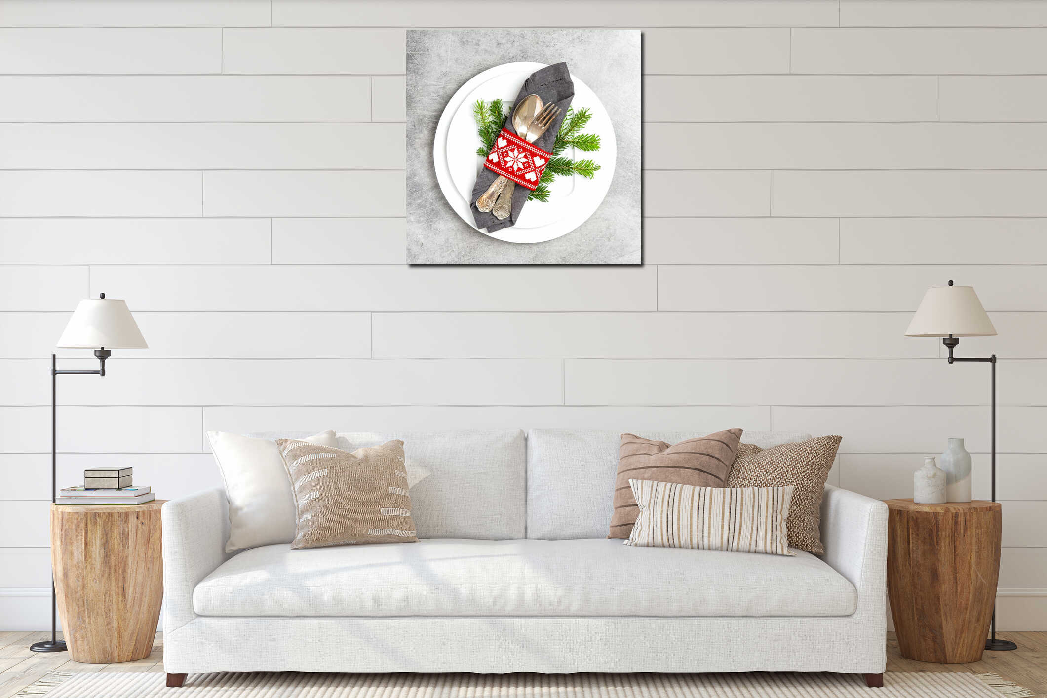 Christmas table place setting decoration Square image interior mockup