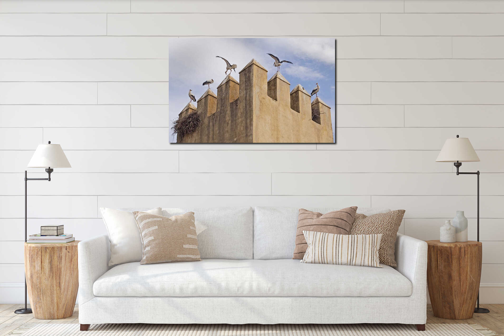 Storks Alight on Mosque Tower in Fes, Morocco interior mockup