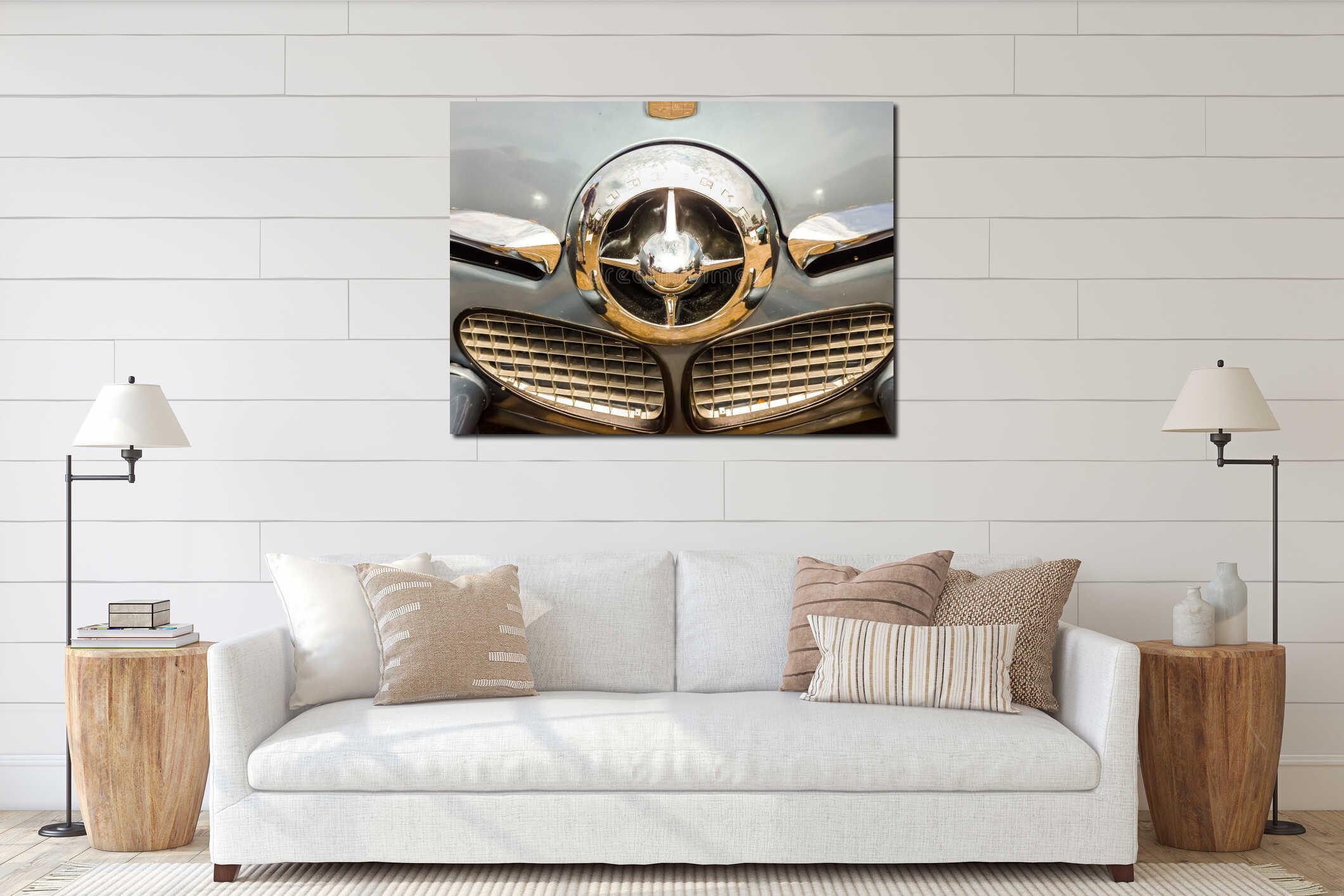 Front of a studebaker vintage car interior mockup
