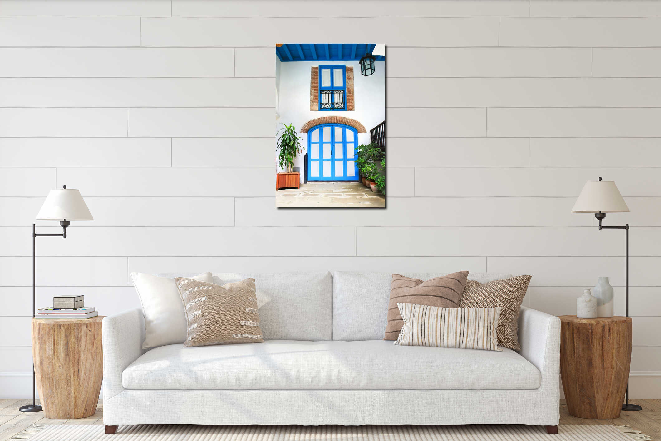 Interior door and window of colonial house, Havan interior mockup