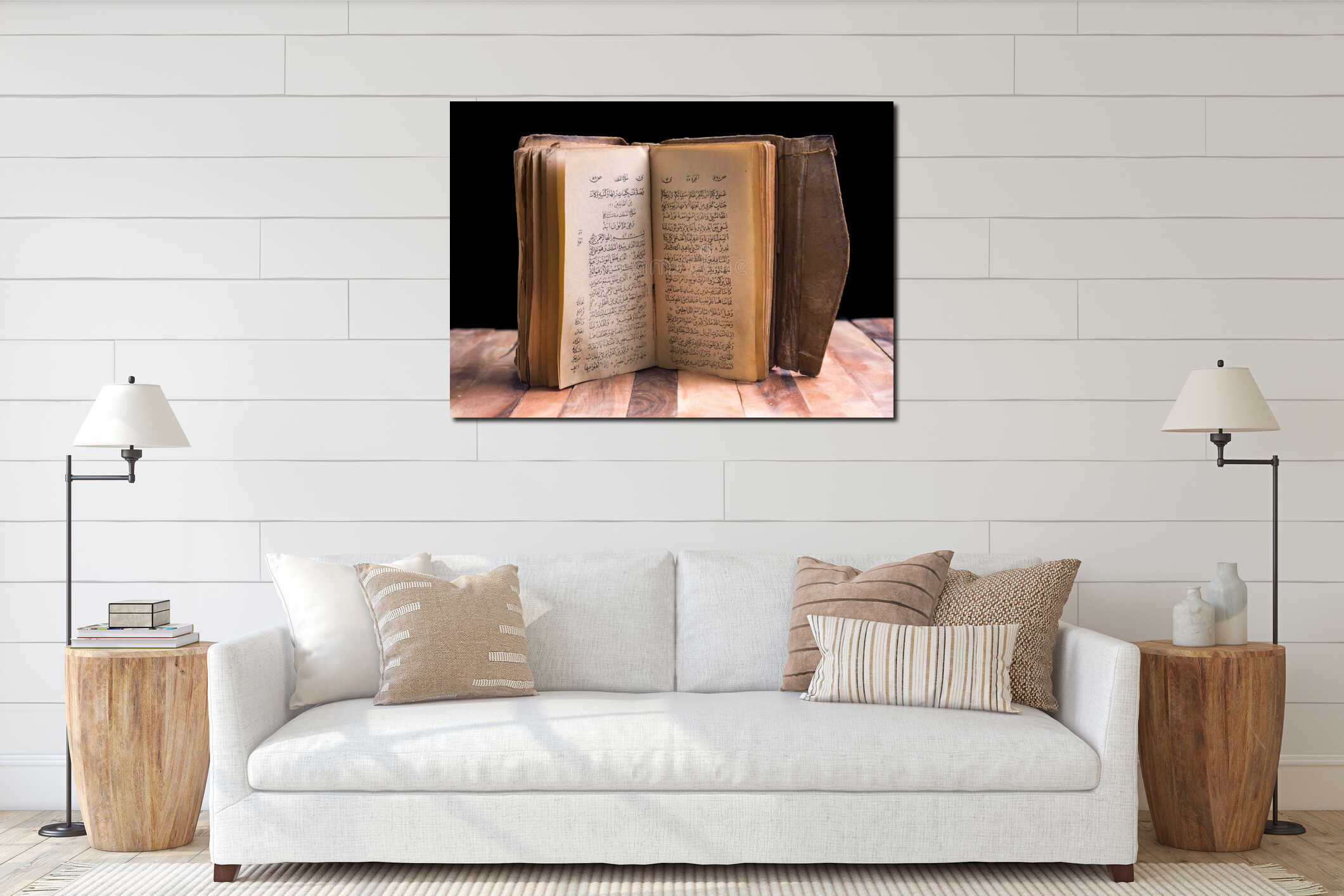 Old holy quran on table interior mockup