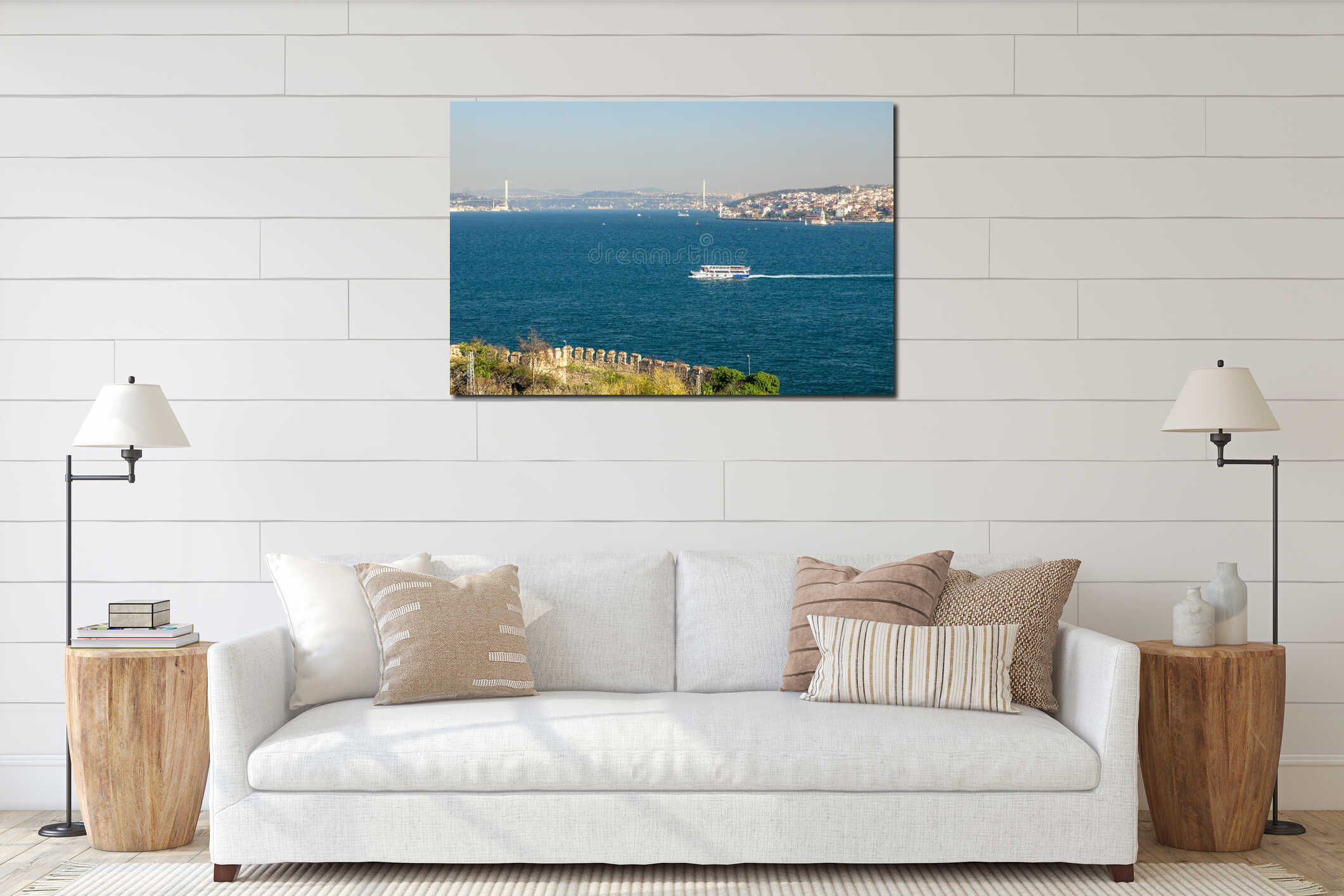 Ferry ships sail up and down the Golden Horn in Istanbul, Turkey interior mockup