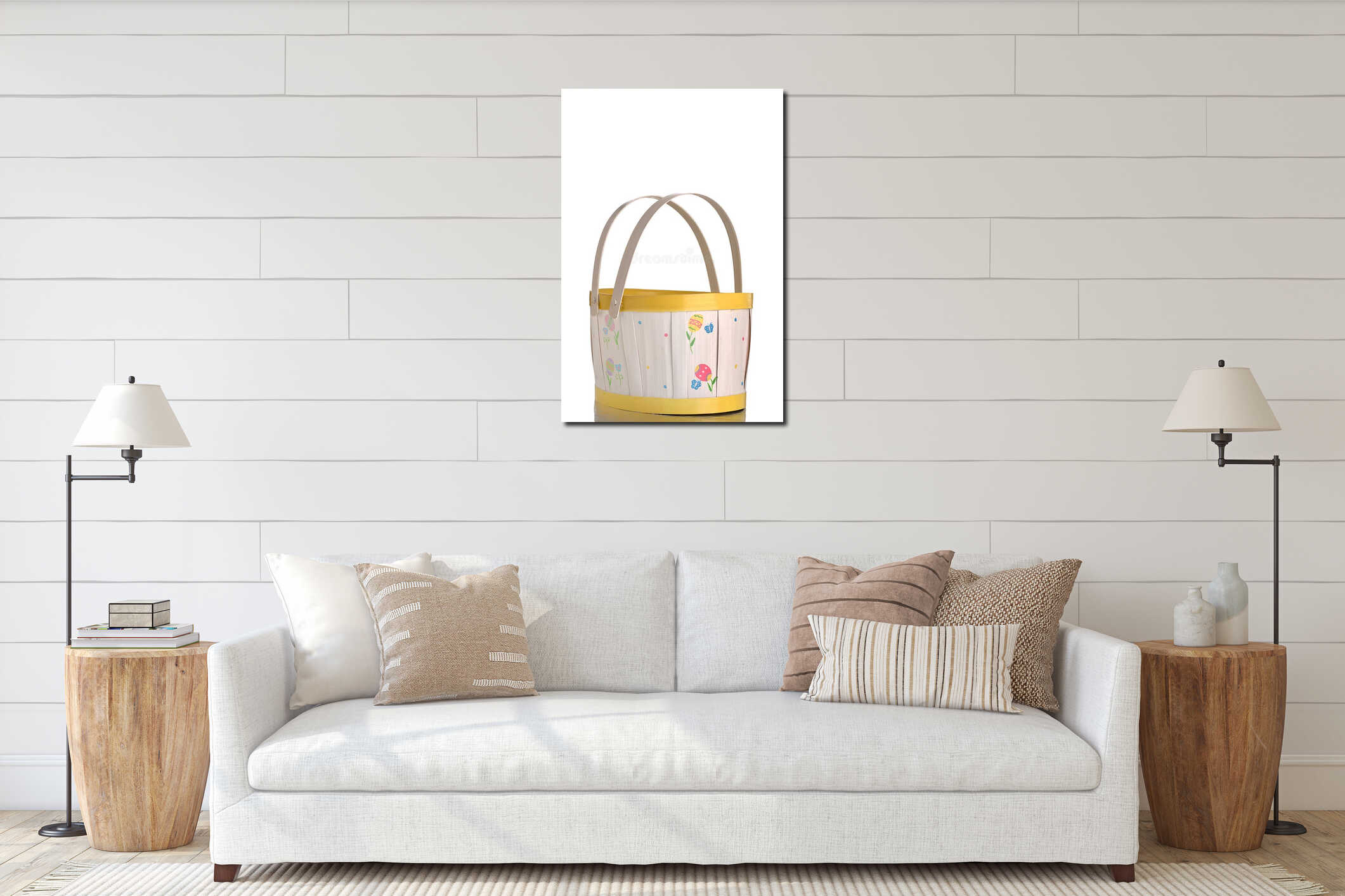 An empty Easter basket against a white BG interior mockup