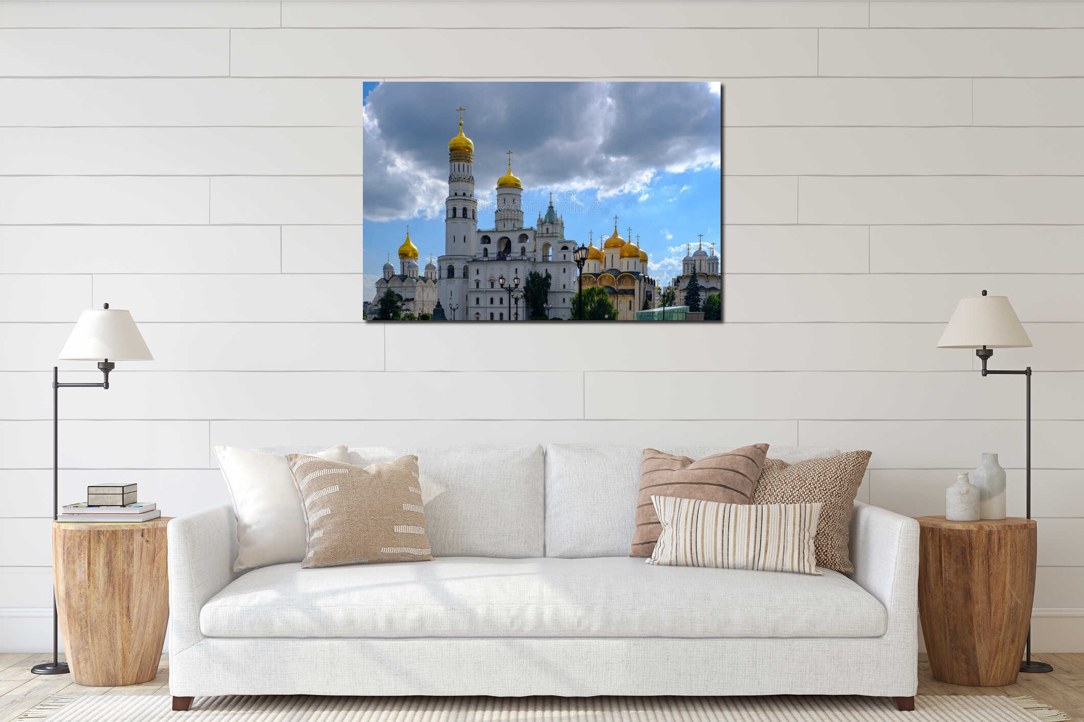 Landscape with panoramic view on domes of cathedrals Moscow Kremlin interior mockup