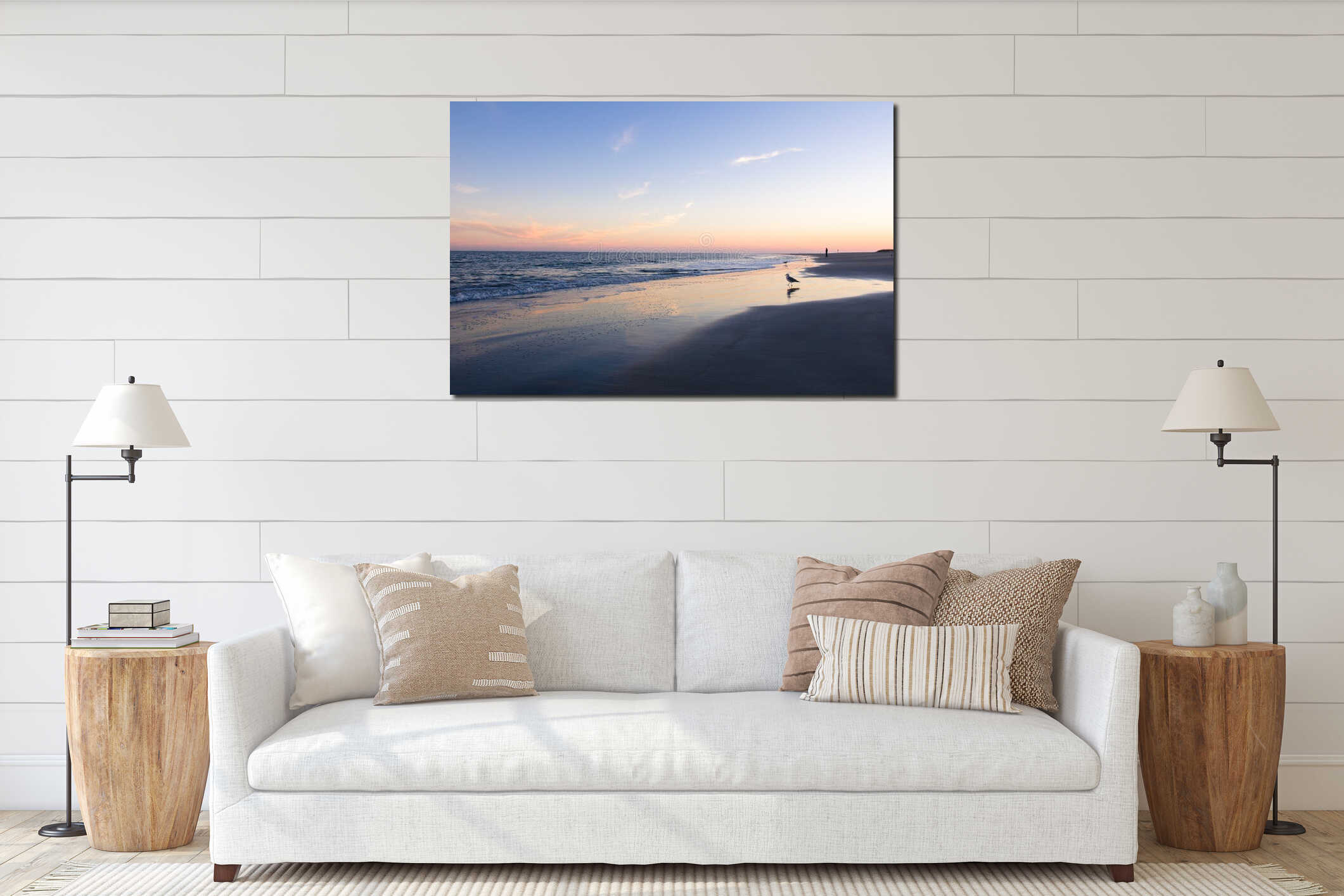 Seagull walks on the beach at Tybee Island Georgia at sunset interior mockup