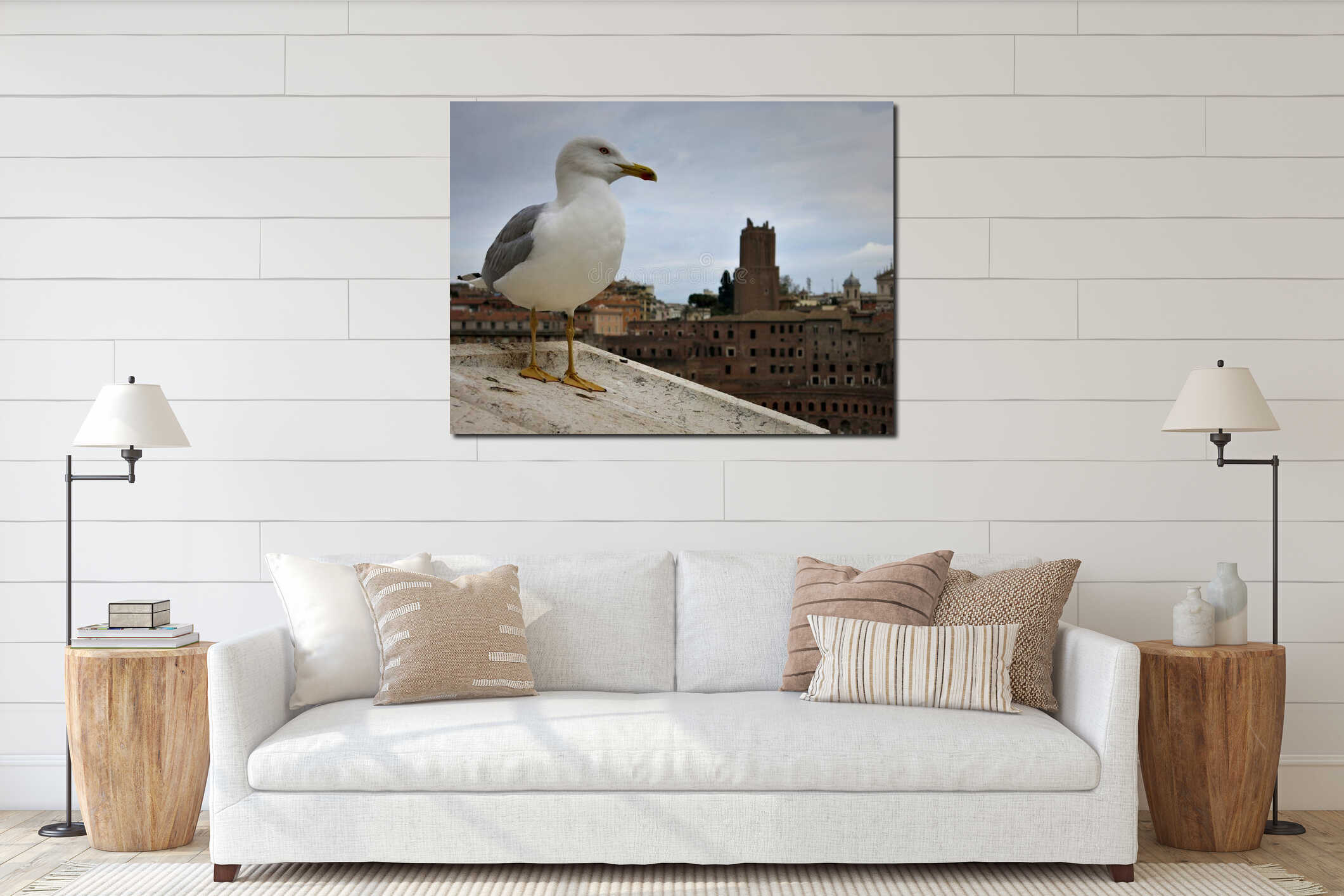 Seagull watching over the Palatine Hill in Rome interior mockup