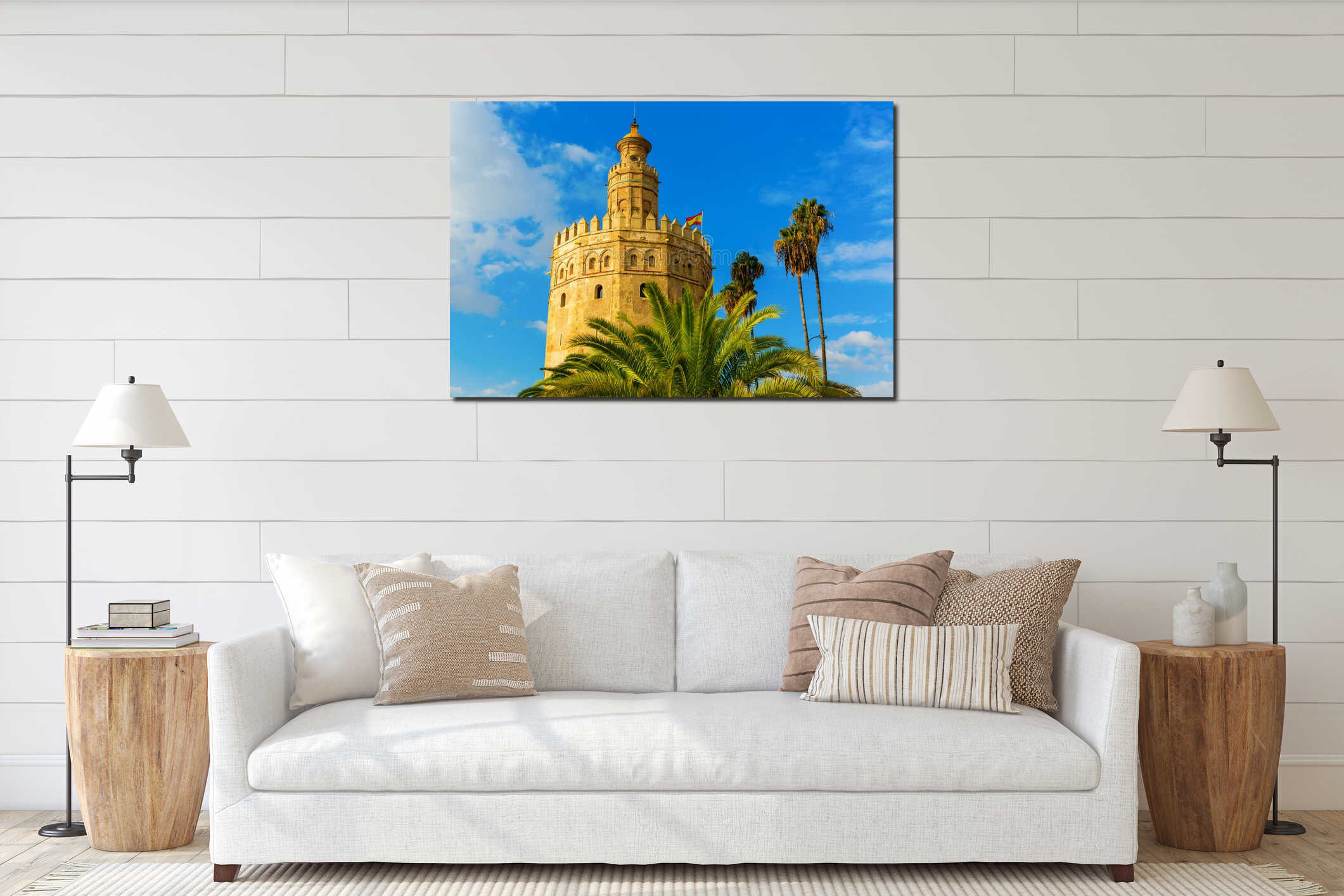Famous Torre del Oro in Seville, Spain interior mockup